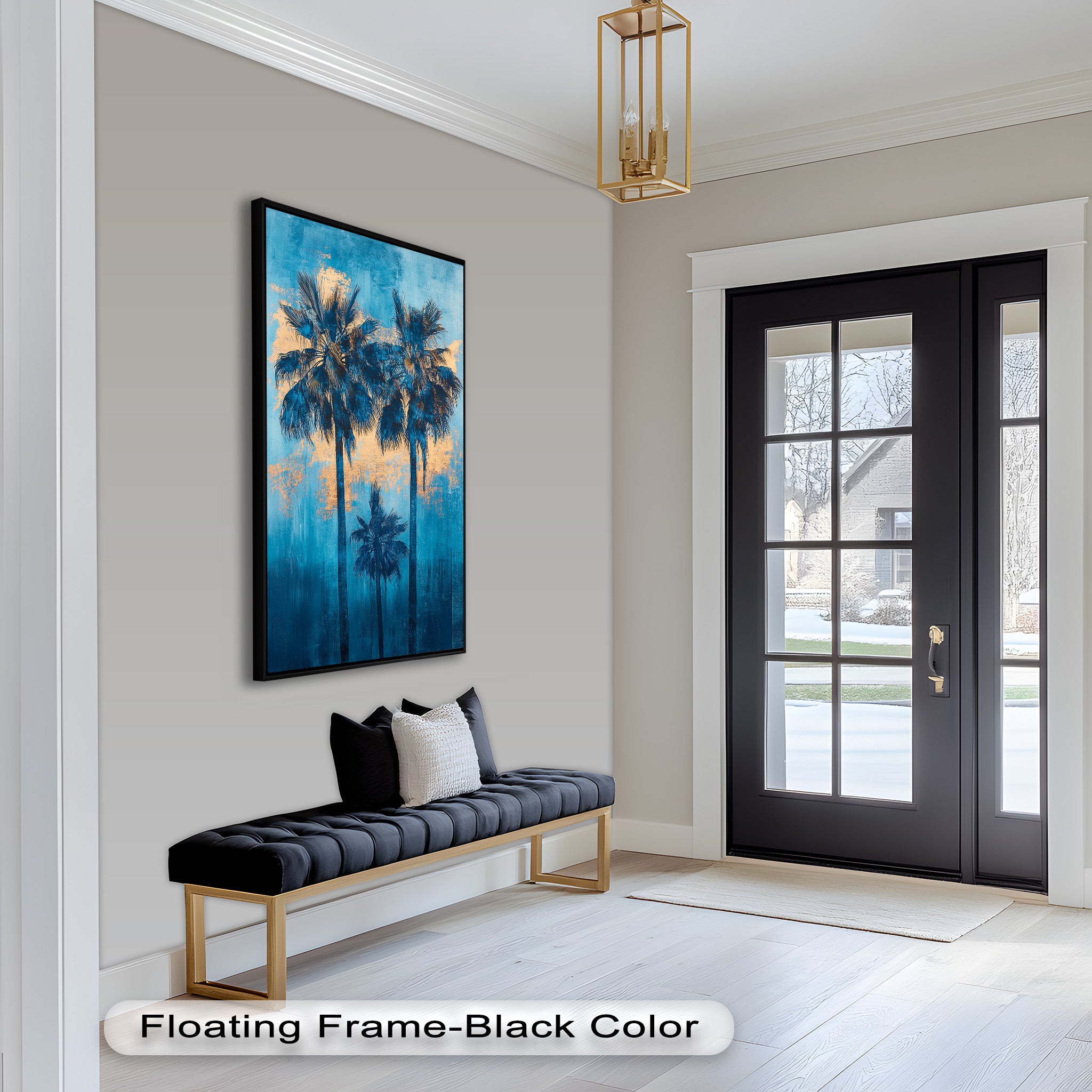 Blue Sunset Palms Tropical Oil Painting - Handmade Beach Wall Art for Living Room, Bedroom & Office Decor