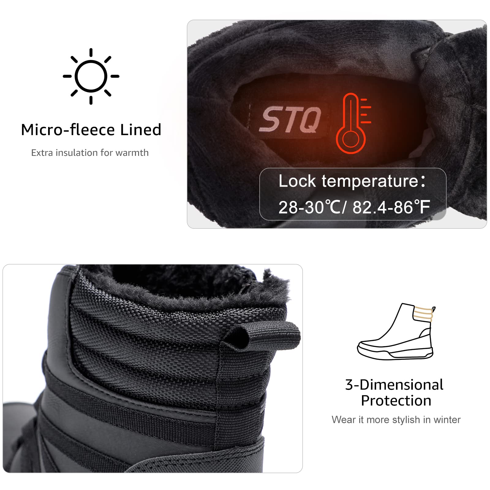 STQ Women's Winter Walking Boots - Waterproof Ankle Boots with Zipper & Lace-Up Design, Lightweight Warm Snow Boots for Hiking, Travel & Outdoor Activities