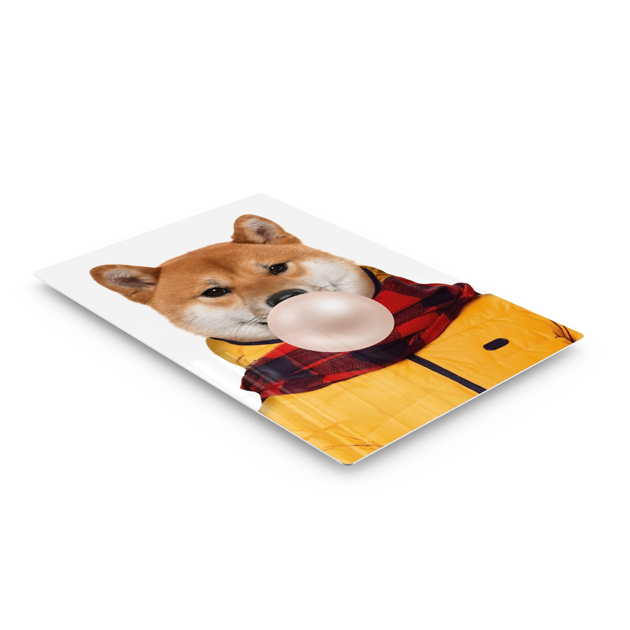 Shiba Inu Dog Portrait Wall Art - Pop Art Metal Print of Cute Dog Wearing Coat & Chewing Bubble Gum - Unique Pet Lover Gift for Office, Living Room, Bedroom, Nursery Decor (40x30 Inches) - Perfect for Animal-Themed Spaces & Dog Enthusiast Home Décor