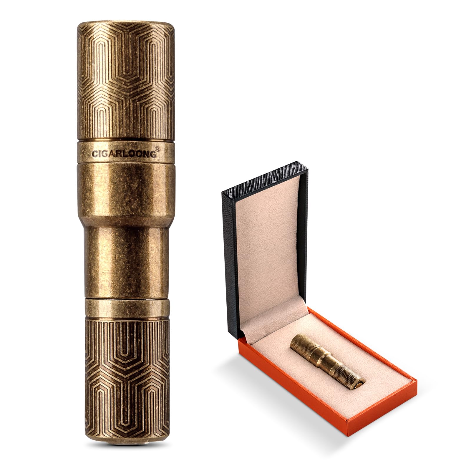 Premium Retro Engraved Cigar Punch - Double Hole Opener & Cutter for Cigars (Brown) - Portable Cigar Accessory for Travel, Gifts & Smoking Enthusiasts