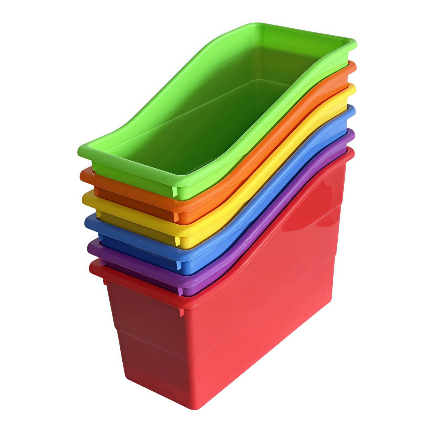 6-Pack Durable Plastic Book and Binder Holders - Vertical File Organizer for Classroom & Office Supplies - Rainbow Color Book Bins for School, Home, and Office Organization (Perfect for Teachers, Students, and Professionals)