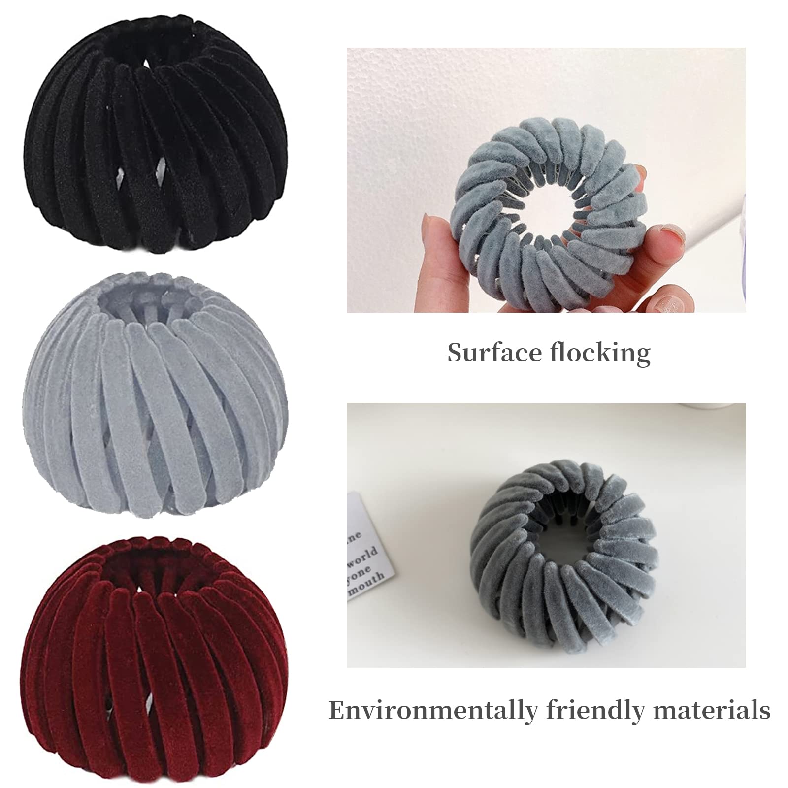 3Pcs Velvet Birds Nest Hair Clips - Expandable Ponytail Holders, Hair Claw Clamps & Bun Maker for Women & Girls (3 Colors) | Perfect for Casual, Work & Party Hairstyles