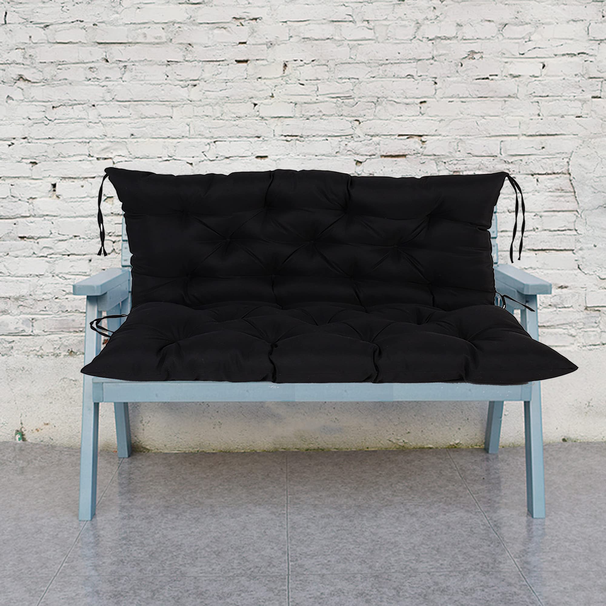 Premium Soft Thick Swing Cushion Replacement - 47x40in Waterproof Bench Pad with Ties for Indoor/Outdoor Patio Swing, Hanging Chair & Floor Tatami - Durable Black Sofa Cushion for Relaxation, Reading & Sunbathing