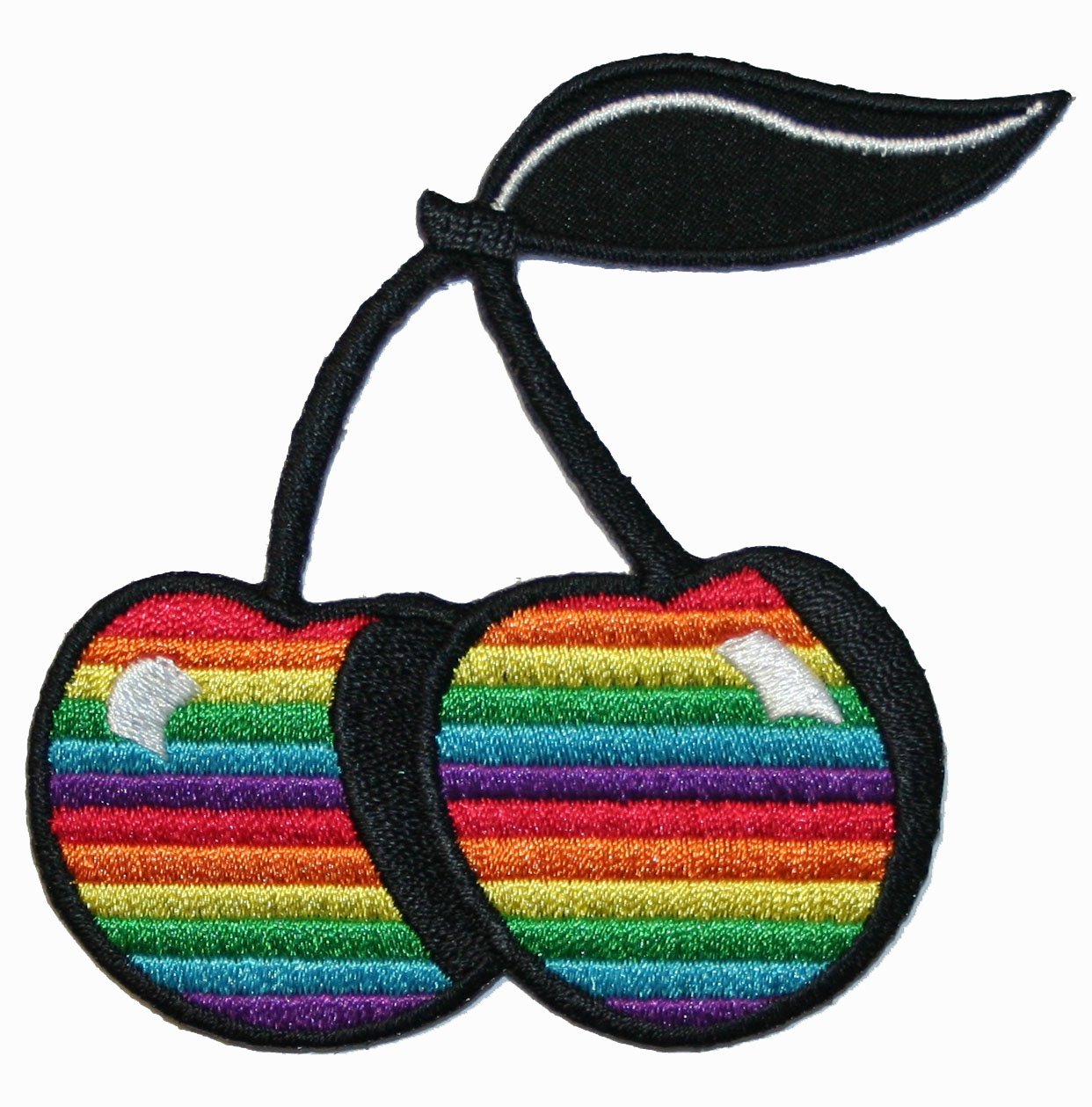 Colorful Rainbow Cherries Iron-On Patch - Multi-Color Fruit Embroidery for DIY Clothes, Hats & Bags - Perfect for Denim Jackets, Backpacks & Craft Projects