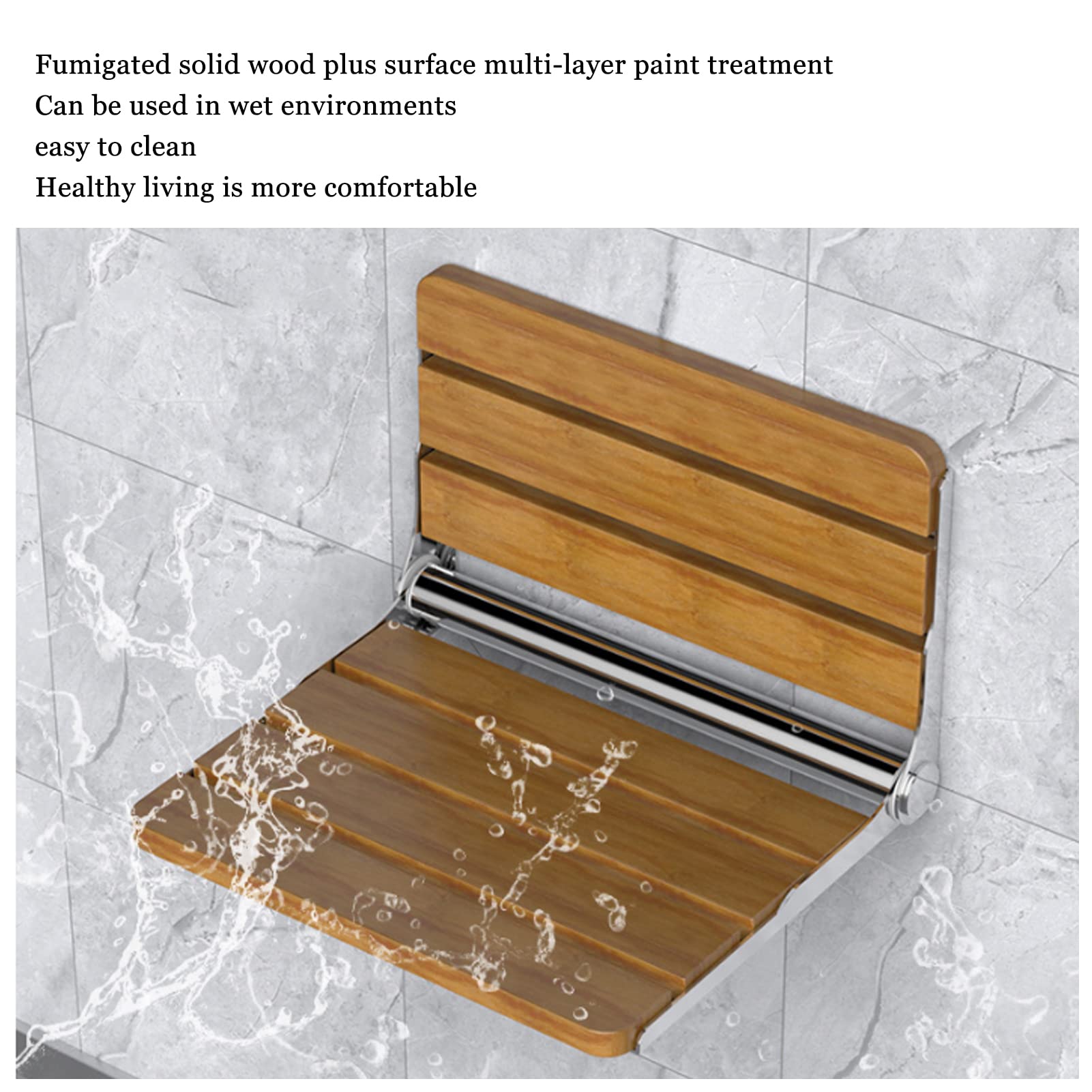 Premium Fold Down Shower Seat Wall Mounted - Teak Wood Folding Shower Bench 440 lbs Capacity - ADA Compliant Medical Shower Chair for Elderly, Disabled & Adults - Non-Slip Surface (Beech Color) - Ideal for Bathroom Safety & Accessibility in Homes & Healthcare Facilities