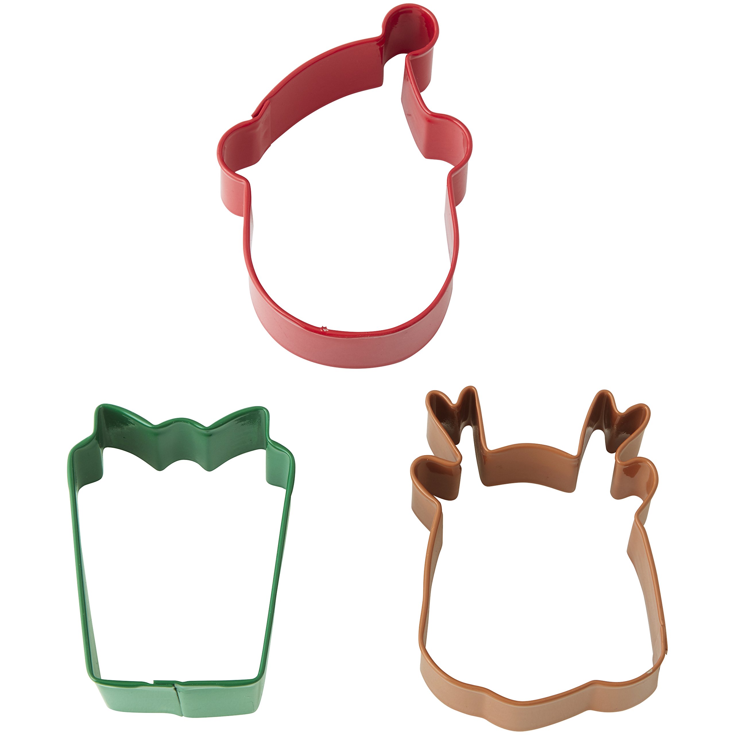Wilton 3-Piece Holiday Metal Cookie Cutter Set - Santa, Gift & Reindeer Shapes - Perfect for Christmas Baking, DIY Decorations & Holiday Party Treats