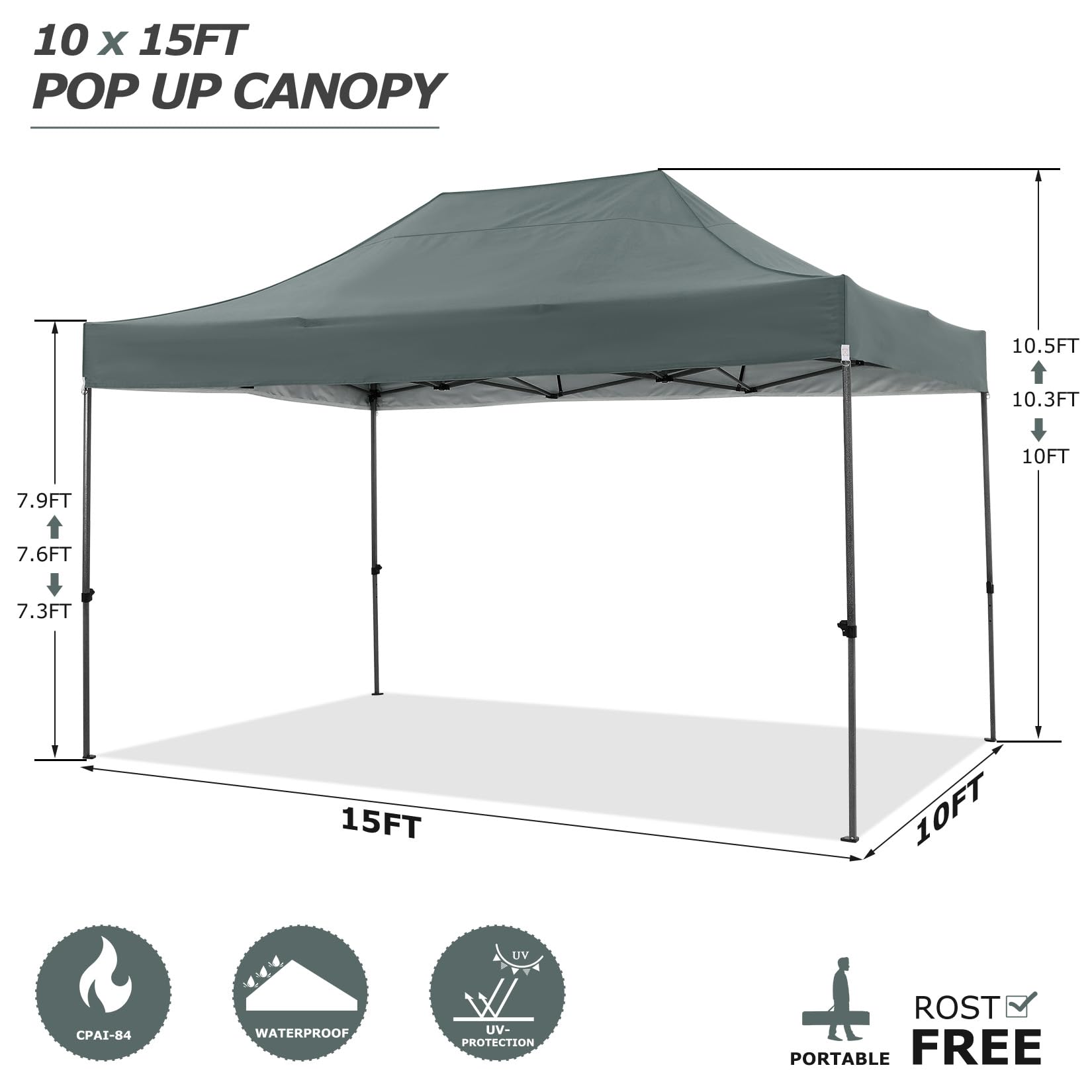 COBIZI 10x15 ft Heavy Duty Pop Up Canopy Tent with 4 Sidewalls - UPF 50+ Sun Protection, Waterproof & Windproof for Outdoor Events, Weddings, Parties - Includes Carry Bag (Gray) - Perfect for Backyard Gatherings, Farmers Markets, and Beach Outings