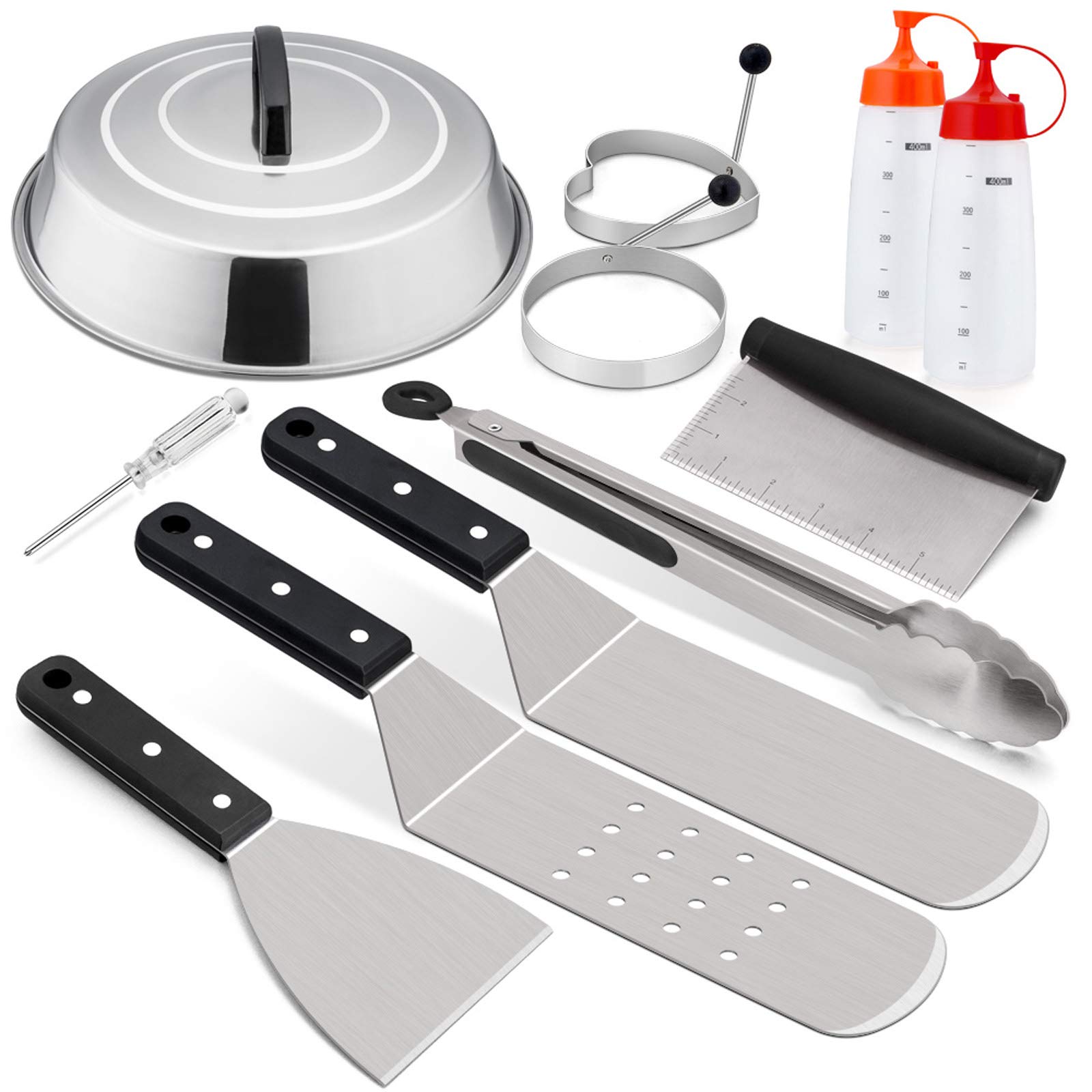 Premium Stainless Steel Griddle Accessories Set - 10-Piece BBQ Cooking Kit with 12