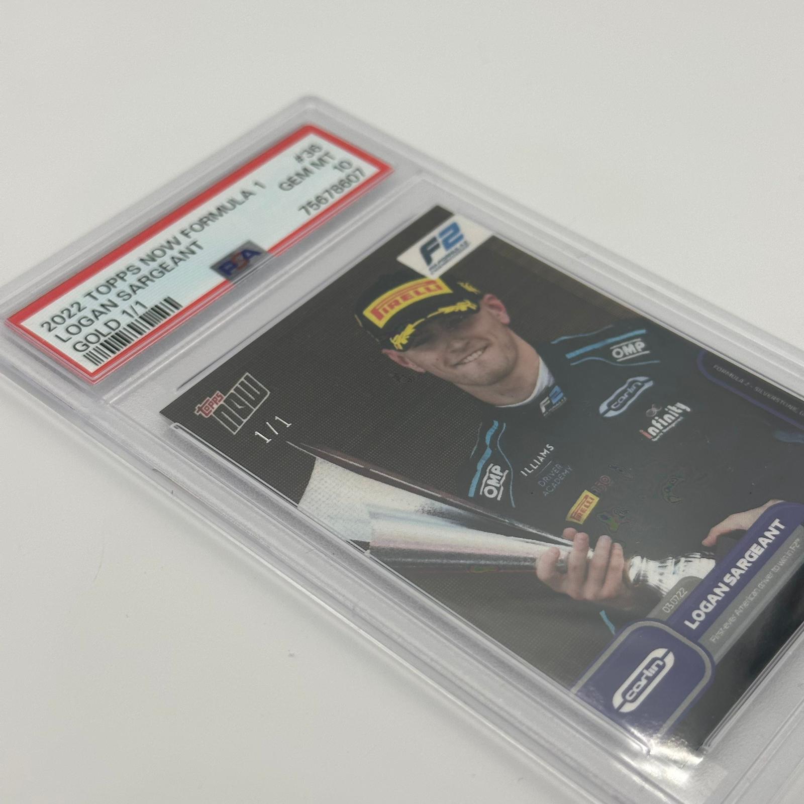PSA 10 Logan Sargeant 1/1 First American F2 Champion #036 Gold Parallel - Rare Racing Collectible for F1 Fans & Sports Memorabilia Enthusiasts