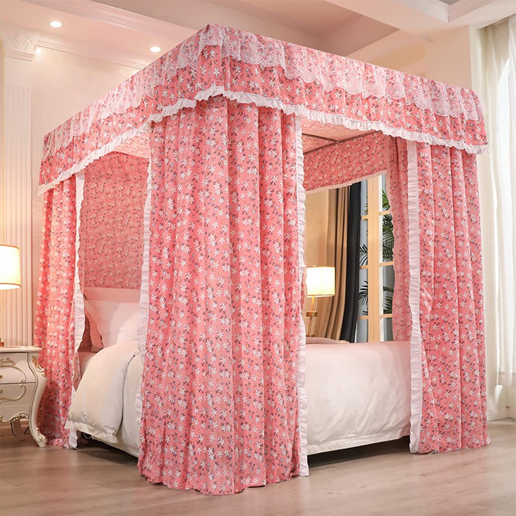 Pink Flower Princess Bed Canopy - 4 Corner Post Bed Curtain for Girls, Boys & Adults - Twin, Full, Queen, King Size Bedroom Decor - Perfect for Kids Room, Nursery, or Master Bedroom (Pink Flowers, King)