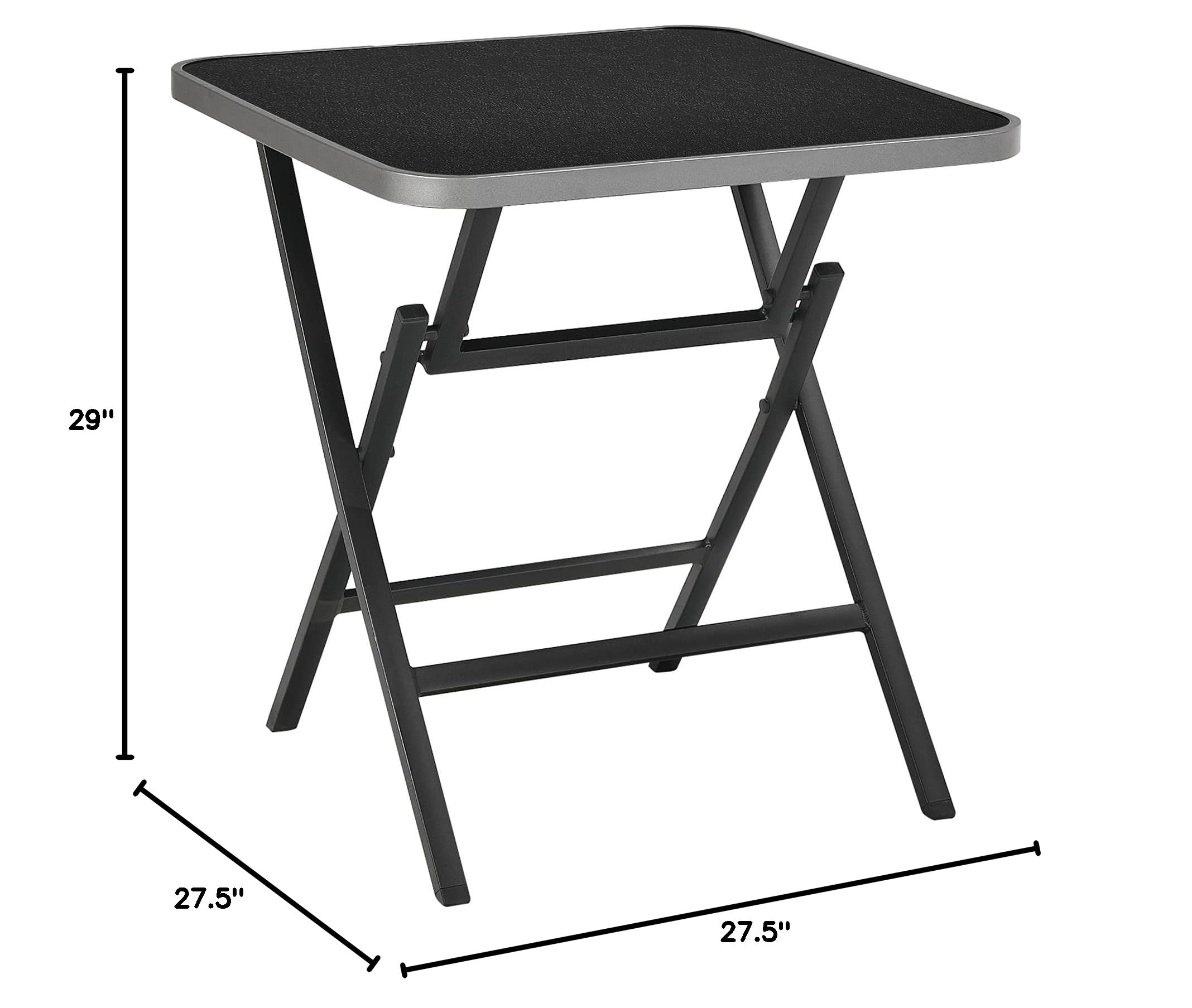 Portable Aluminum Folding Patio Table - Square Outdoor Dining & Bistro Table with Tempered Glass Top - Rustproof All-Weather Coffee Side Table for Backyard, Garden, Poolside & Indoor Use - Perfect for Entertaining, Dining Al Fresco, and Relaxing Outdoors