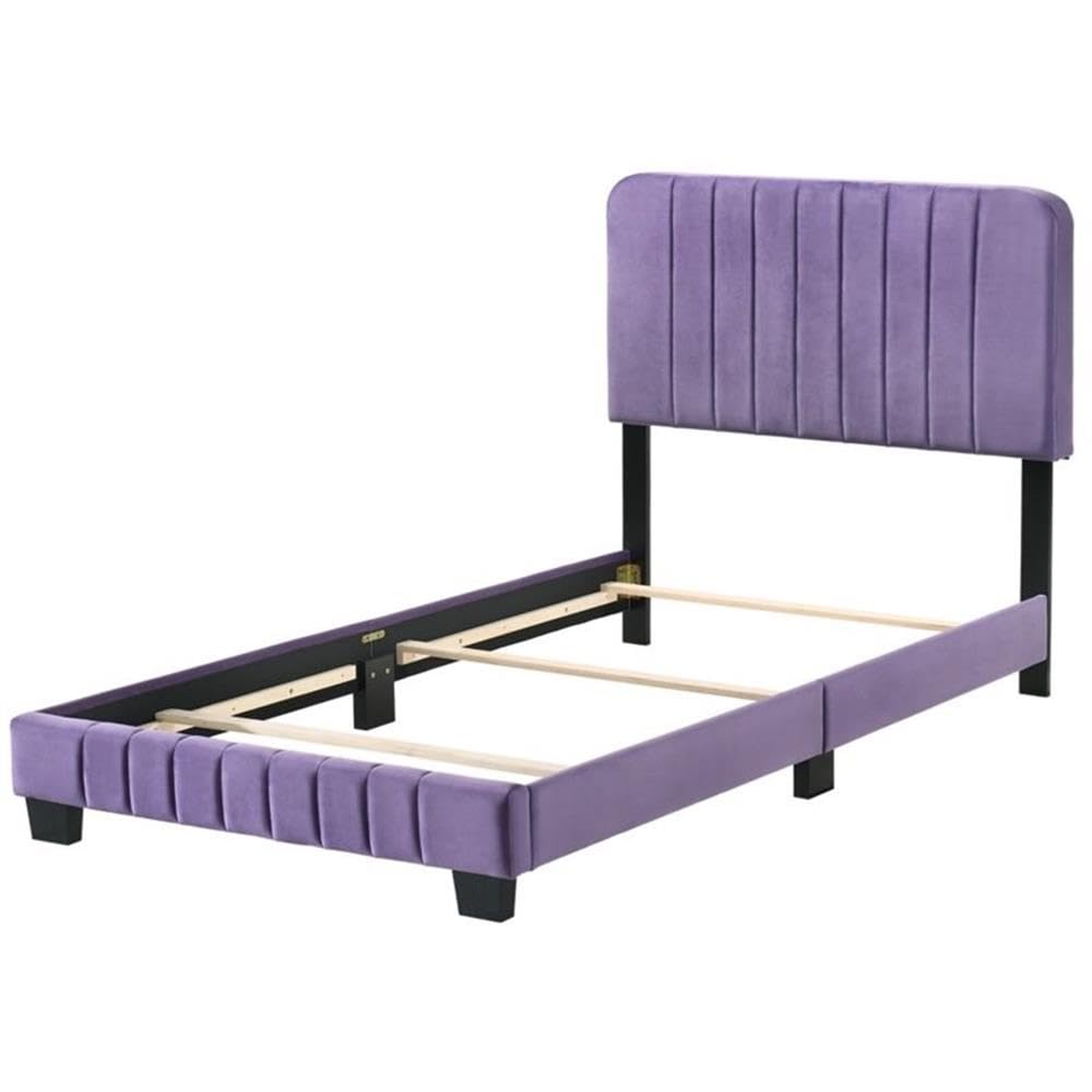 Glory Furniture Lodi Velvet Upholstered Twin Bed in Purple - Luxurious Velvet Bed Frame for Kids & Teens Bedroom, Guest Room & Dorm Decor