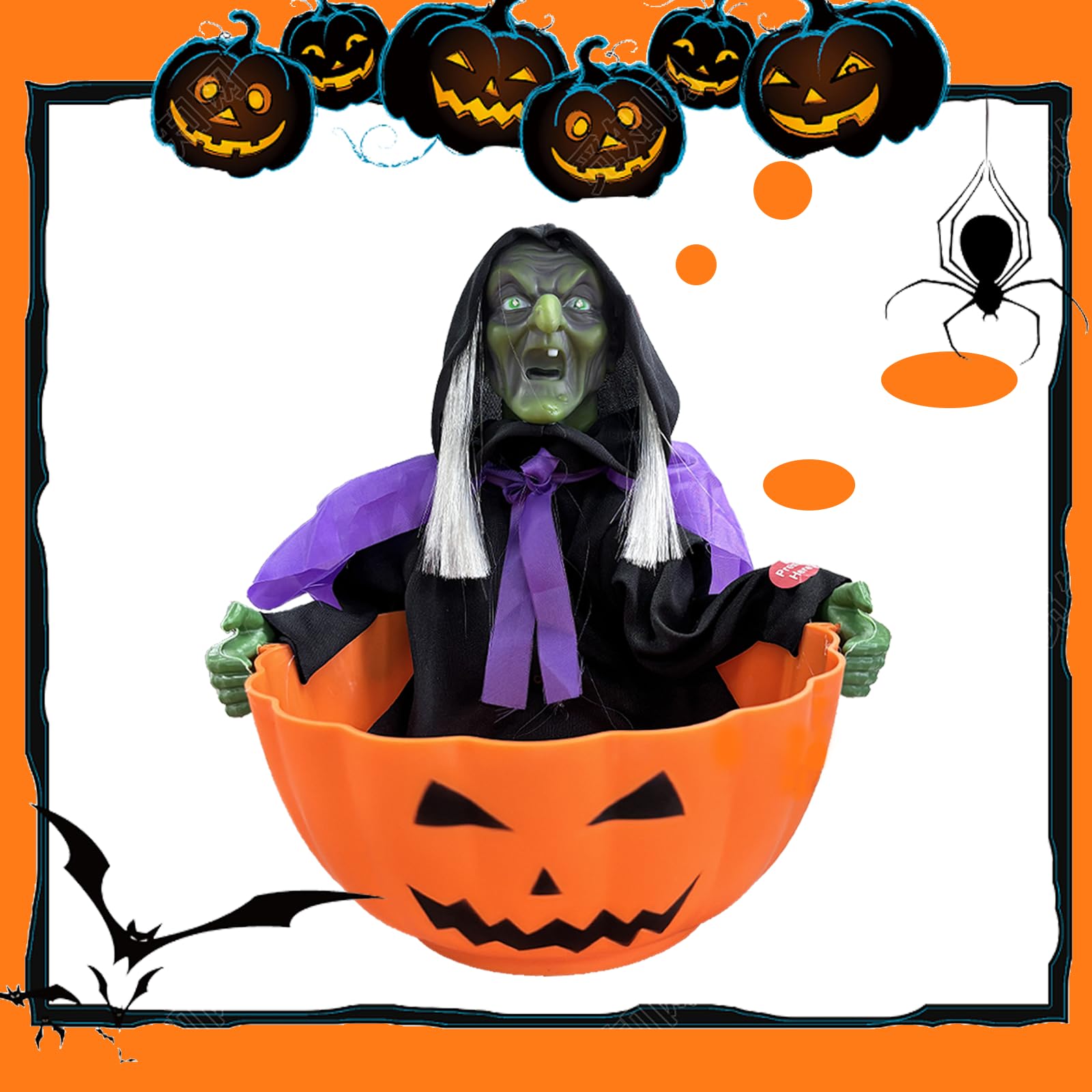 Halloween Animated Skeleton Candy Bowl with Motion Sensor - Screaming Witch Candy Dish with LED Red Eyes & Spooky Sounds | Perfect for Trick-or-Treating, Haunted House Parties & Scary Halloween Decorations