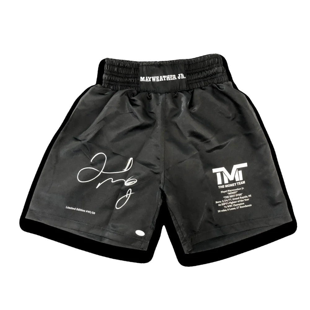 Floyd Mayweather Jr Signed Limited Edition Boxing Trunks #D/50 with JSA COA & Career Stats - Collectible Memorabilia for Boxing Fans & Sports Collectors