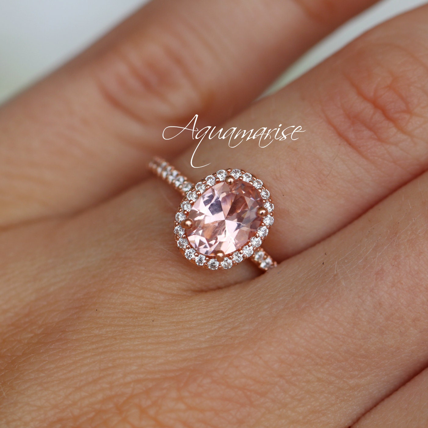 Exquisite 14K Solid Rose Gold Iris Oval Halo Morganite Engagement Ring for Women | Elegant Wedding, Proposal & Anniversary Jewelry Gift