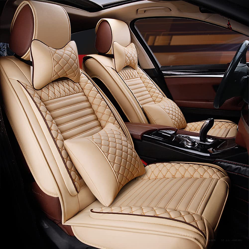 Premium All-Weather Custom Fit Seat Covers for Ford Explorer Expedition F-150 | 5-Seat Full Protection Waterproof Car Seat Covers | Ultra Comfort with Headrest & Lumbar Support | Luxury Beige Full Set | Perfect for Road Trips, Off-Roading & Daily Commute