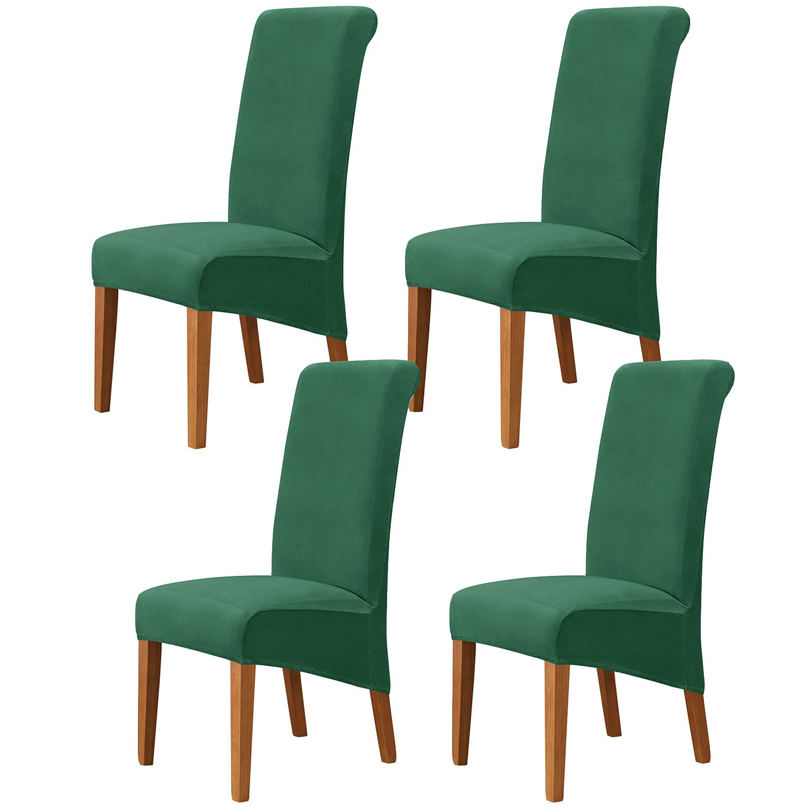 Velvet Stretch Dining Chair Covers - Oversized Non-Slip Chair Protectors, Soft Slipcovers for Dining Room Chairs (Set of 4, Green) | Perfect for Home Decor, Dinner Parties & Kitchen Furniture Protection