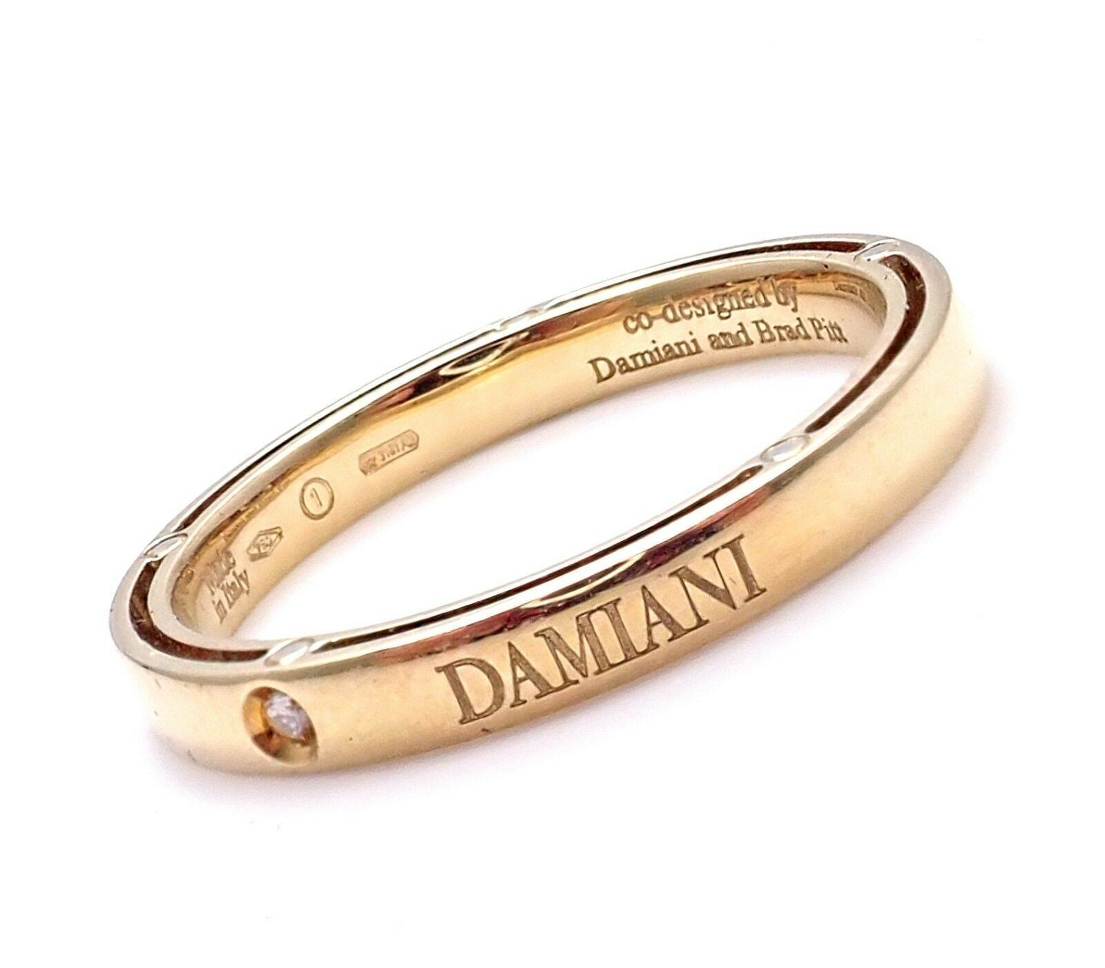 Authentic Damiani Brad Pitt 18k Yellow Gold Diamond 3mm Band Ring Size 10.5 - Luxury Men's Wedding Band for Special Occasions & Gifts