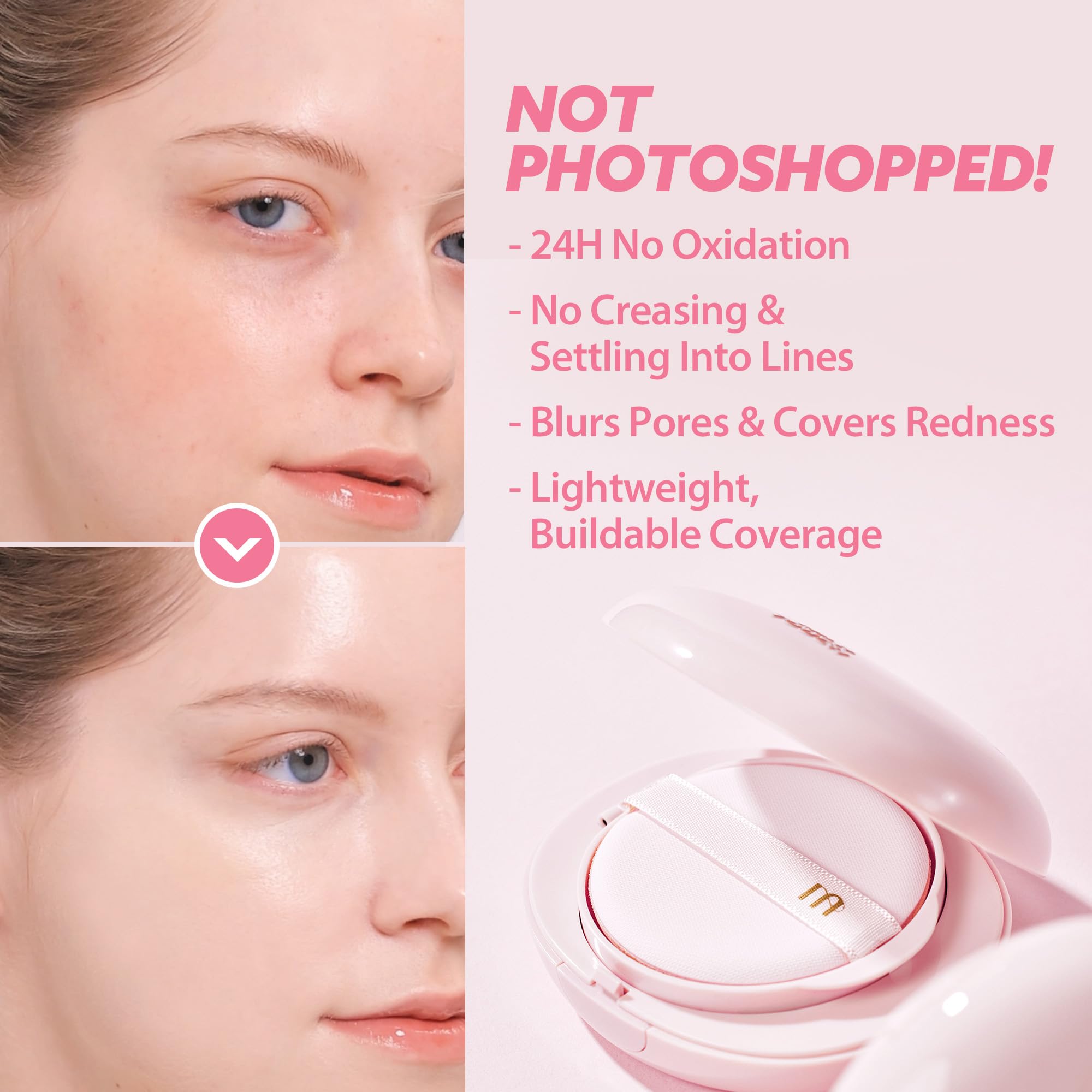 Milktouch Cushion Foundation SPF 30 - 24H Flawless Matte Finish, Hydrating Korean BB Cream with Skincare Benefits, No Oxidation & Non-Creasing - Natural Beige (21N) | Perfect for Daily Wear, Date Night & Valentine's Day Gifts