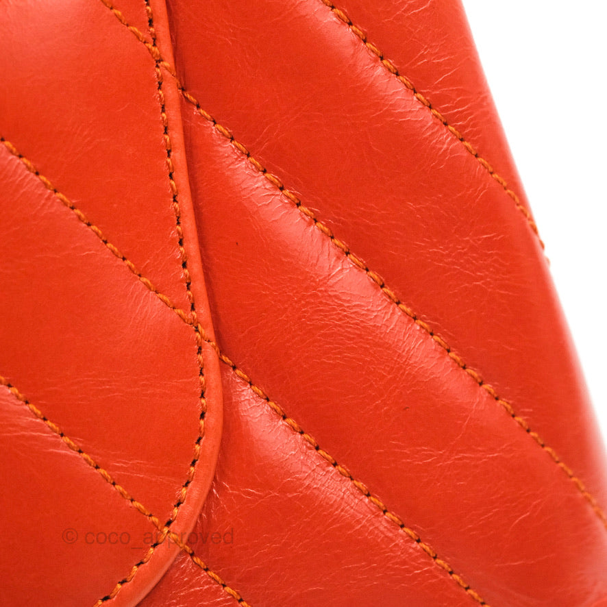 Chanel Chevron Small Coco Handle Bag in Dark Orange Shiny Aged Calfskin with Aged Gold Hardware - Perfect for Evening Events & Luxury Fashion Accessories