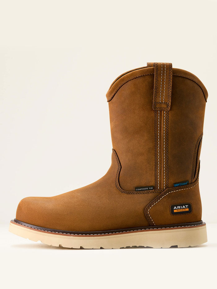 Ariat Men's Rebar Wedge Pull-On Waterproof Work Boots with Composite Toe - Distressed Brown - Ideal for Construction, Farming & Outdoor Work