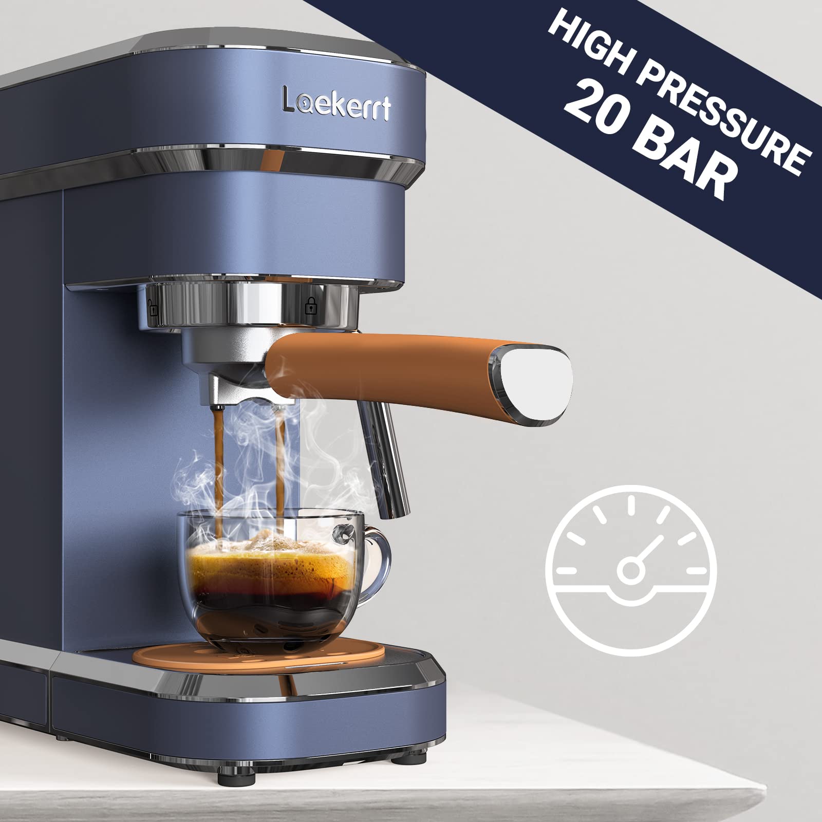 Laekerrt 20 Bar Espresso Coffee Machine with Milk Frother - Compact Stainless Steel Home Coffee Maker for Latte, Cappuccino & Espresso - Perfect for Small Kitchens & Office Use (Blue)