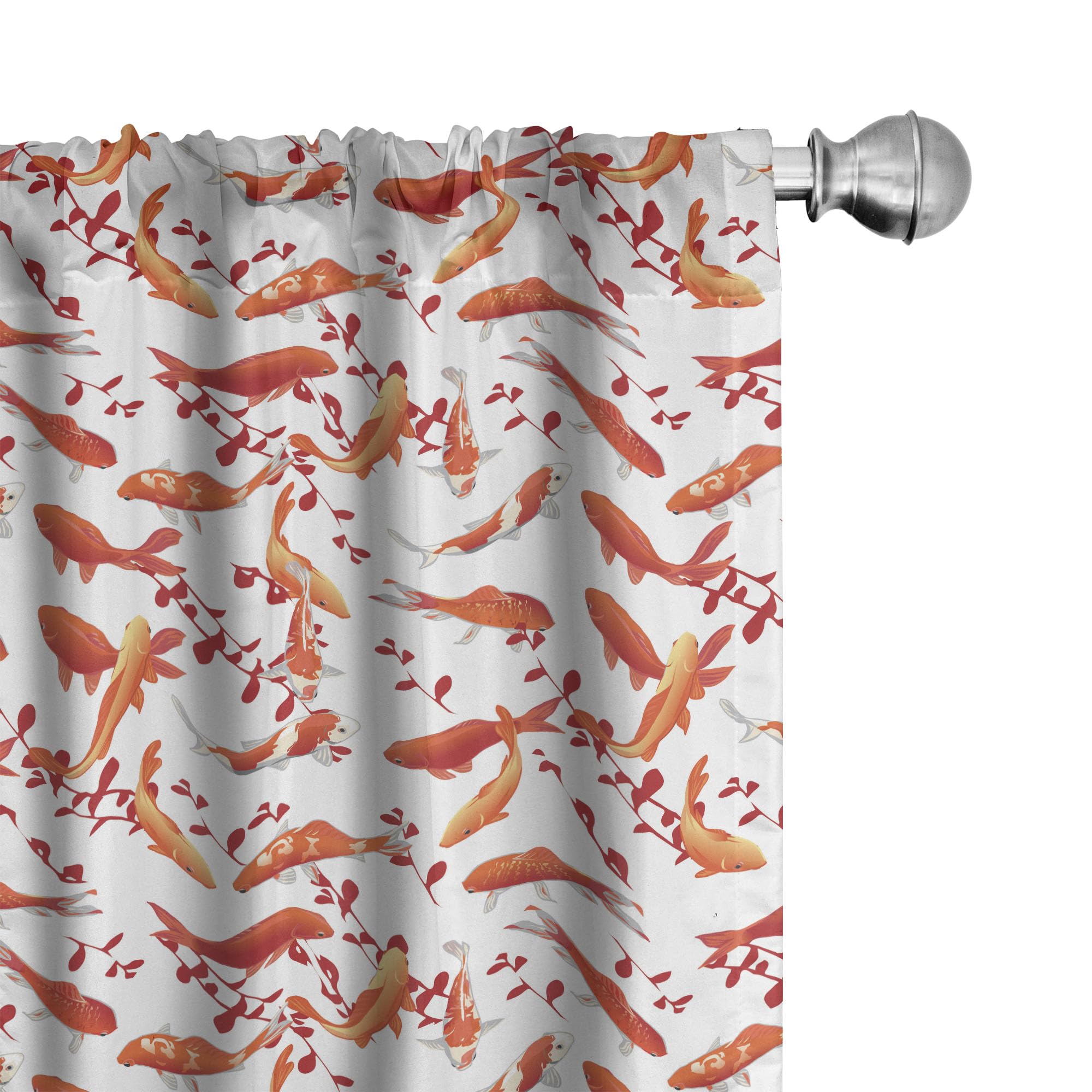 Ambesonne Japanese Fish Curtains - Traditional Aquatic Creatures with Leaves & Branches Abstract Design, 2 Panel Window Treatments for Living Room & Bedroom, 28