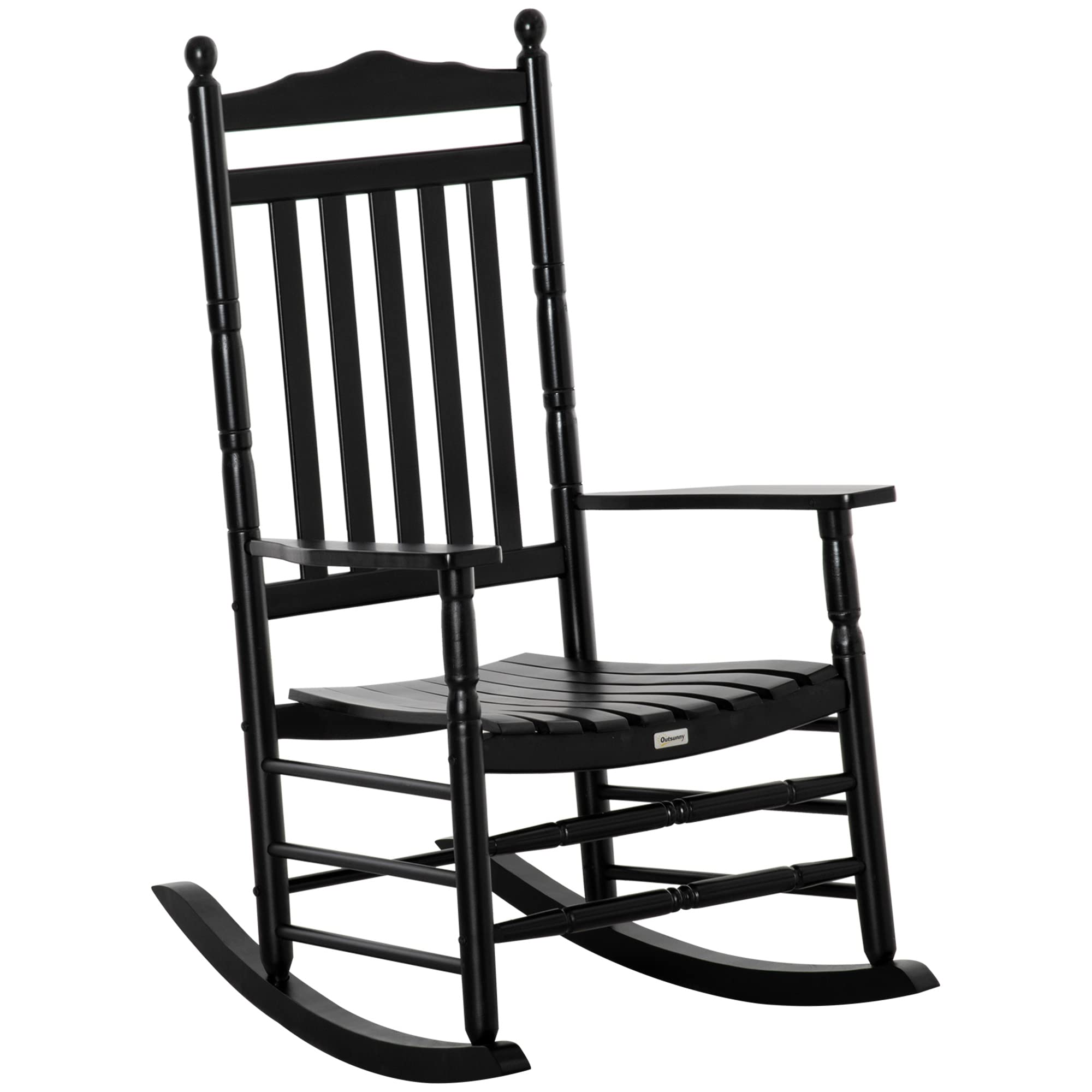 Outsunny Traditional Wooden High-Back Rocking Chair - Black Patio Rocker for Porch, Garden & Living Room - Comfortable Indoor/Outdoor Rocking Chair for Relaxation & Reading