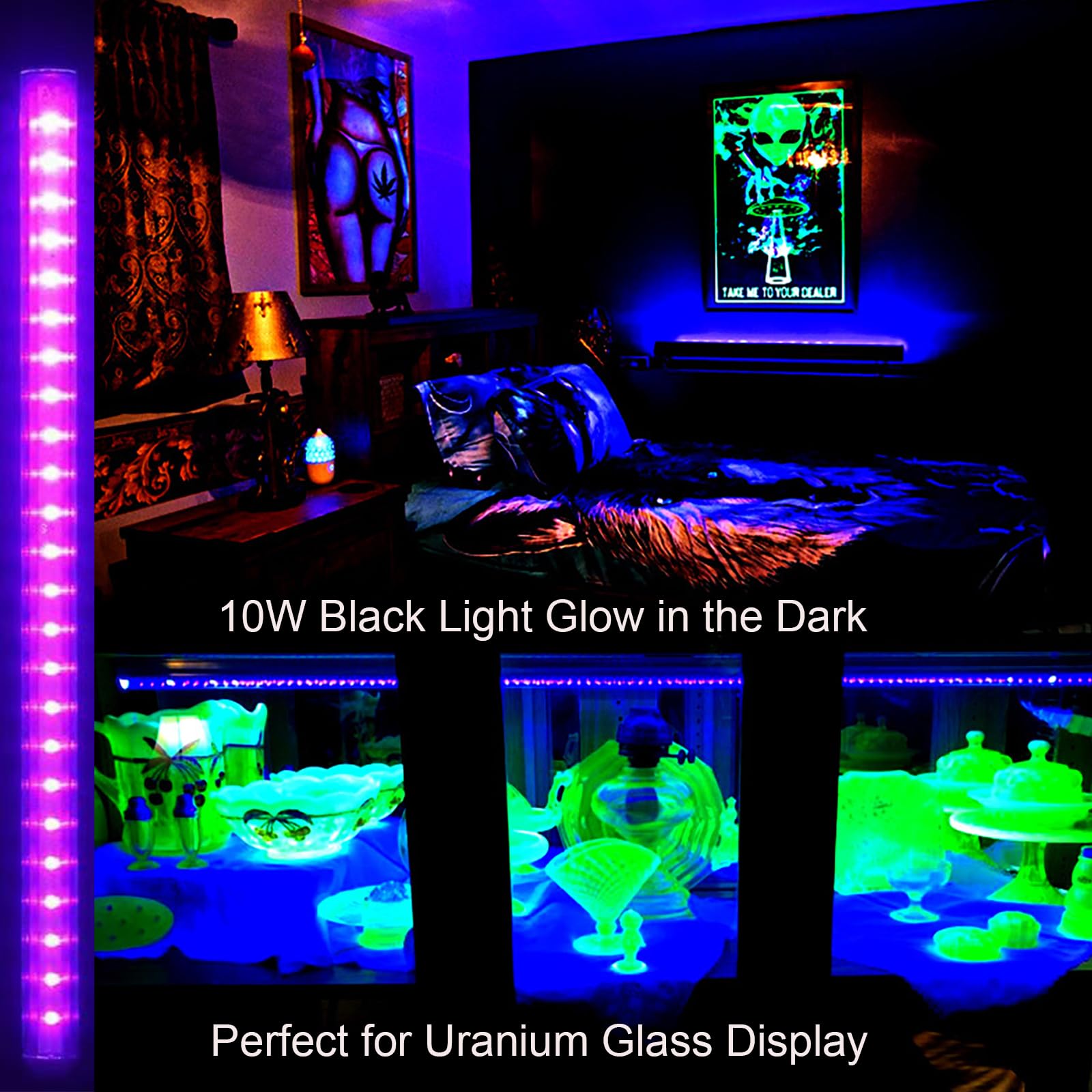 2 Pack 10W Black Light Bar - 1ft T5 LED UV Blacklight Fixture (395-400nm) with USB Power for Glow Parties, Body Paint, Fluorescent Posters - Perfect for Bedroom Decor, Birthday Events & Neon Art Displays