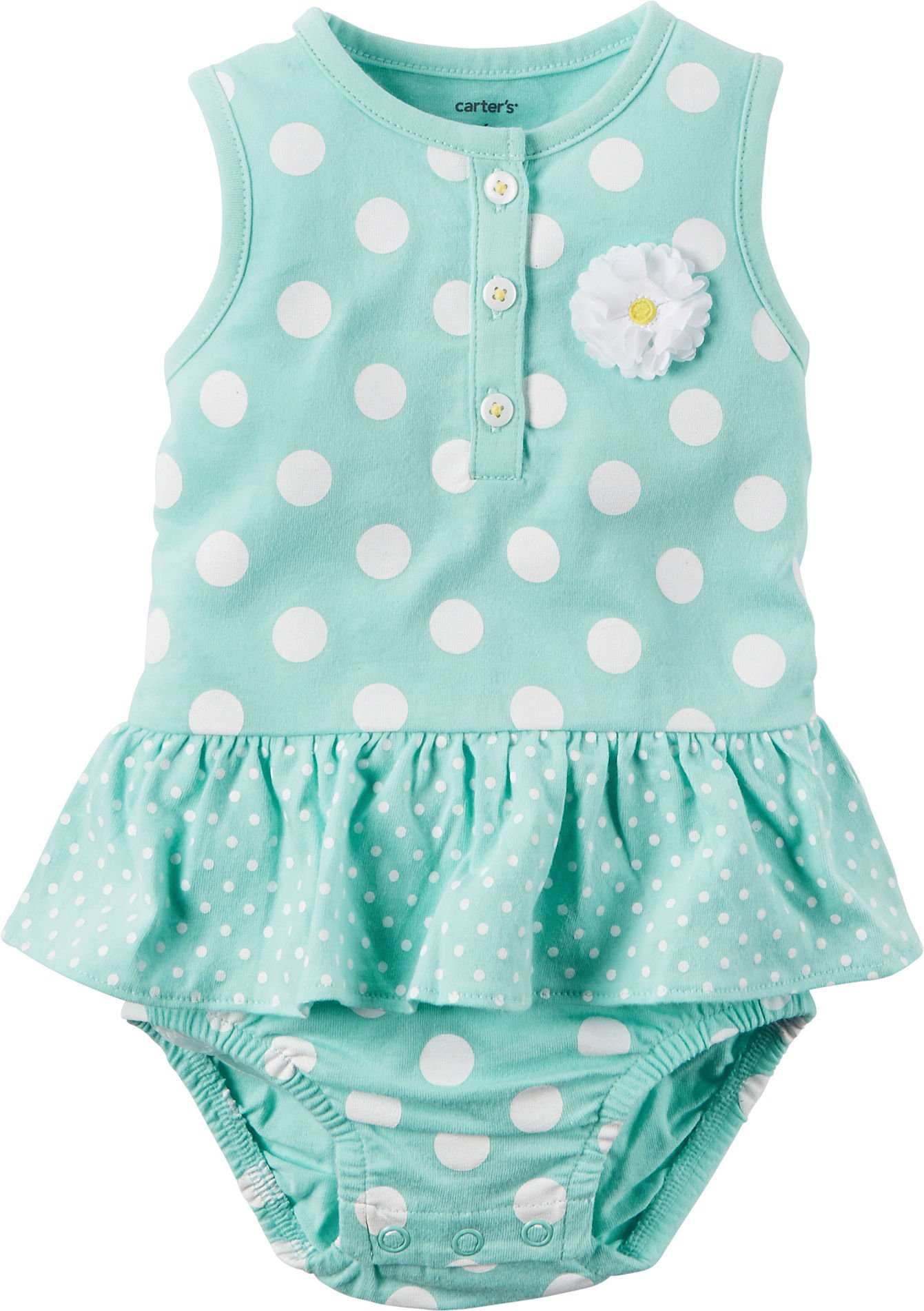 Carter's Baby Girls Polka Dot Sunsuit - 12 Months, Blue | Soft Cotton Romper for Summer Outings, Beach & Playtime