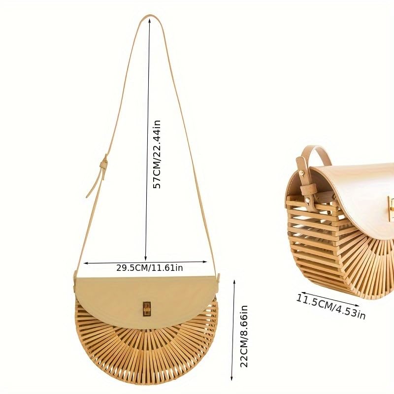 Handwoven Bamboo Crossbody Bag for Women - Natural Straw Summer Purse with Leather Strap - Eco-Friendly Beach Tote & Boho Festival Accessory