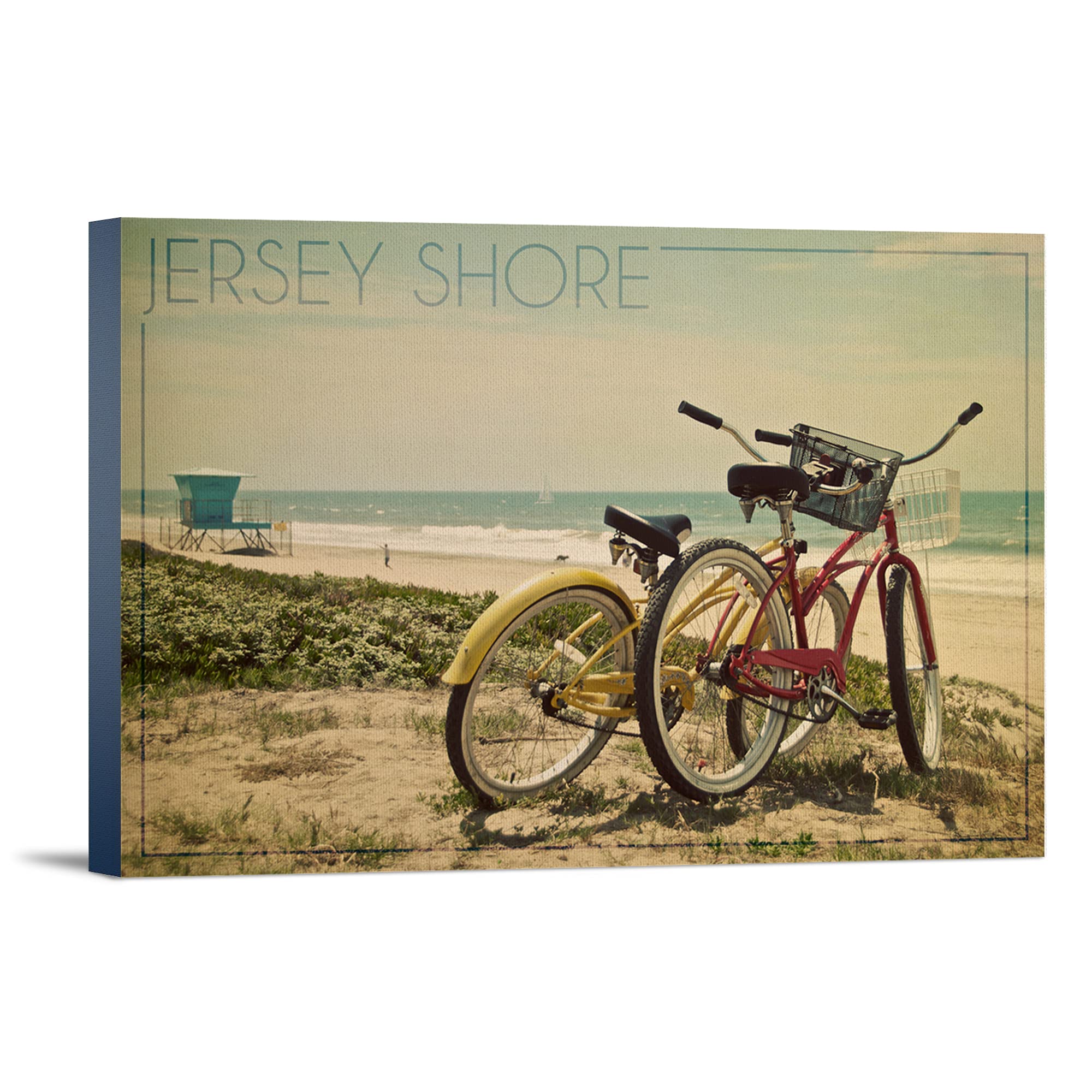 Jersey Shore Bicycles and Beach Scene Wall Art - 36x24 Gallery Wrapped Canvas Painting - Coastal Decor for Living Room, Bedroom or Beach House