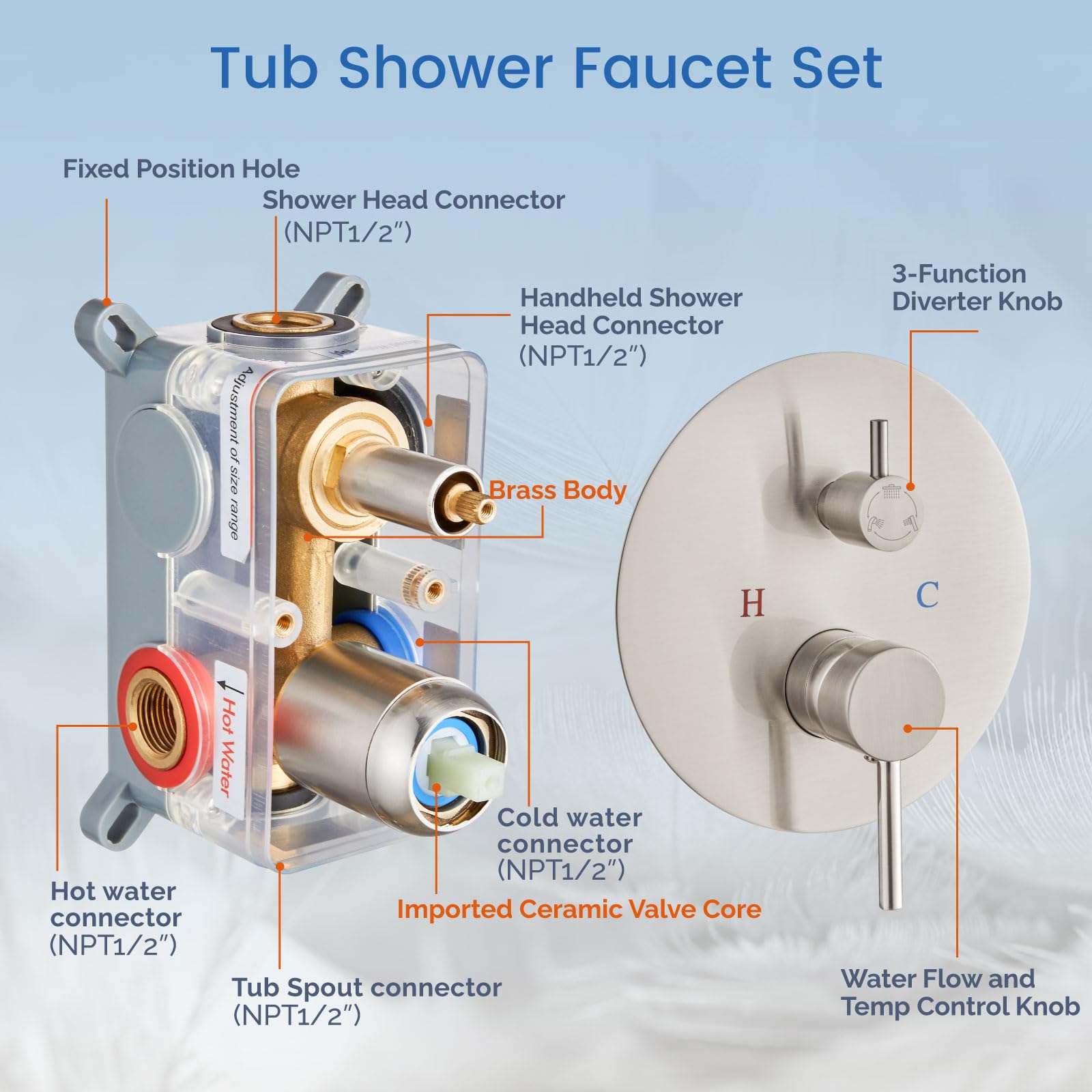 Airuida 8 Inch Round Shower System Set - 3 Function Wall Mount Rain Shower Faucet with 2 Function Handheld Showerhead & Tub Spout - Brushed Nickel Finish - Perfect for Bathroom Renovation & Spa-Like Shower Experience
