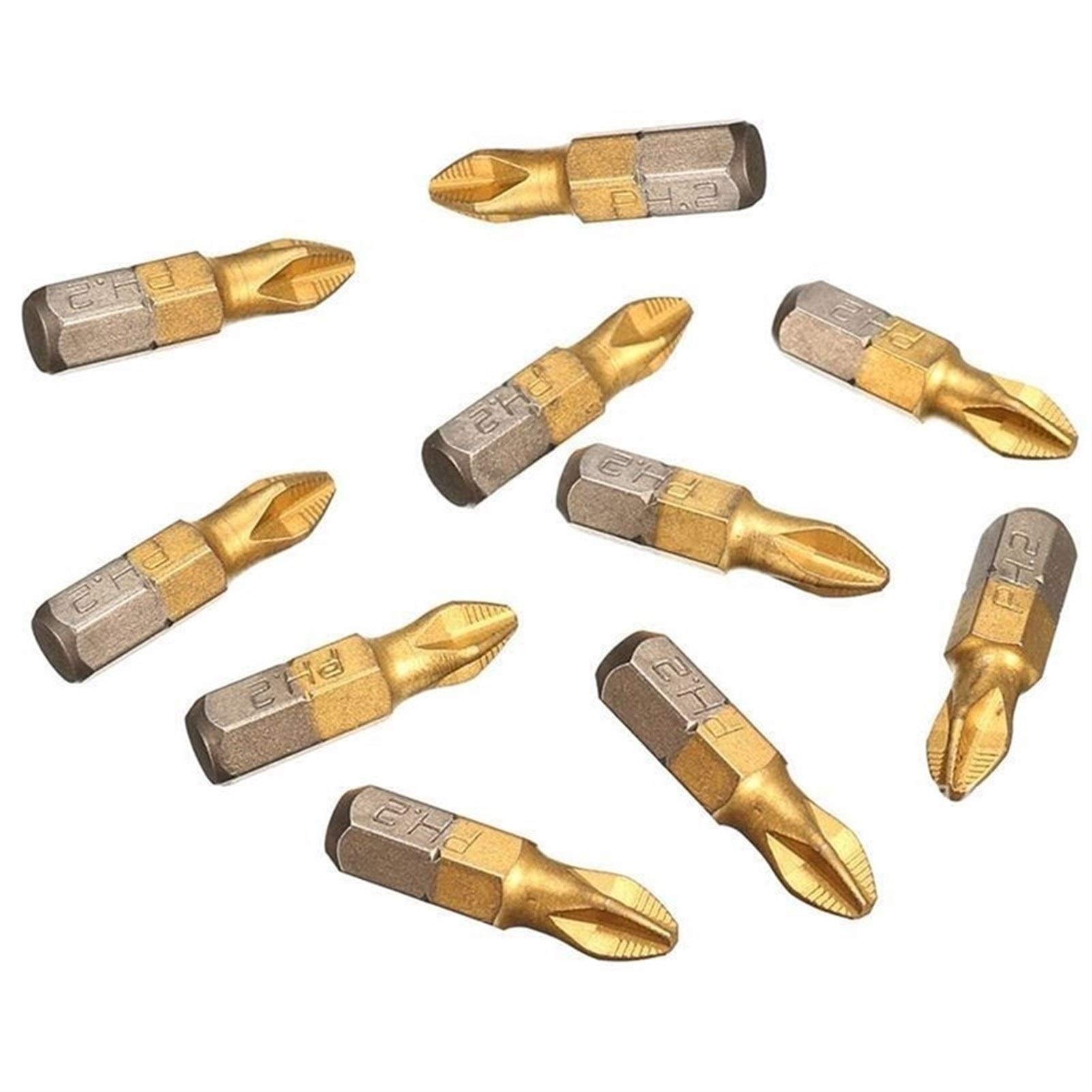 10-Piece Titanium Coated Electric Screwdriver Bit Set - PH2 25mm Shank for Power Tools - Perfect for DIY Projects, Furniture Assembly & Home Repairs