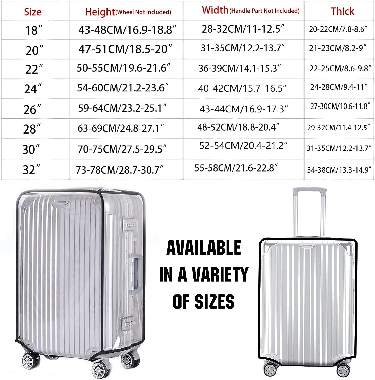 FF1 PVC Luggage Protector Cover - Dust Proof Travel Suitcase Protector for 30
