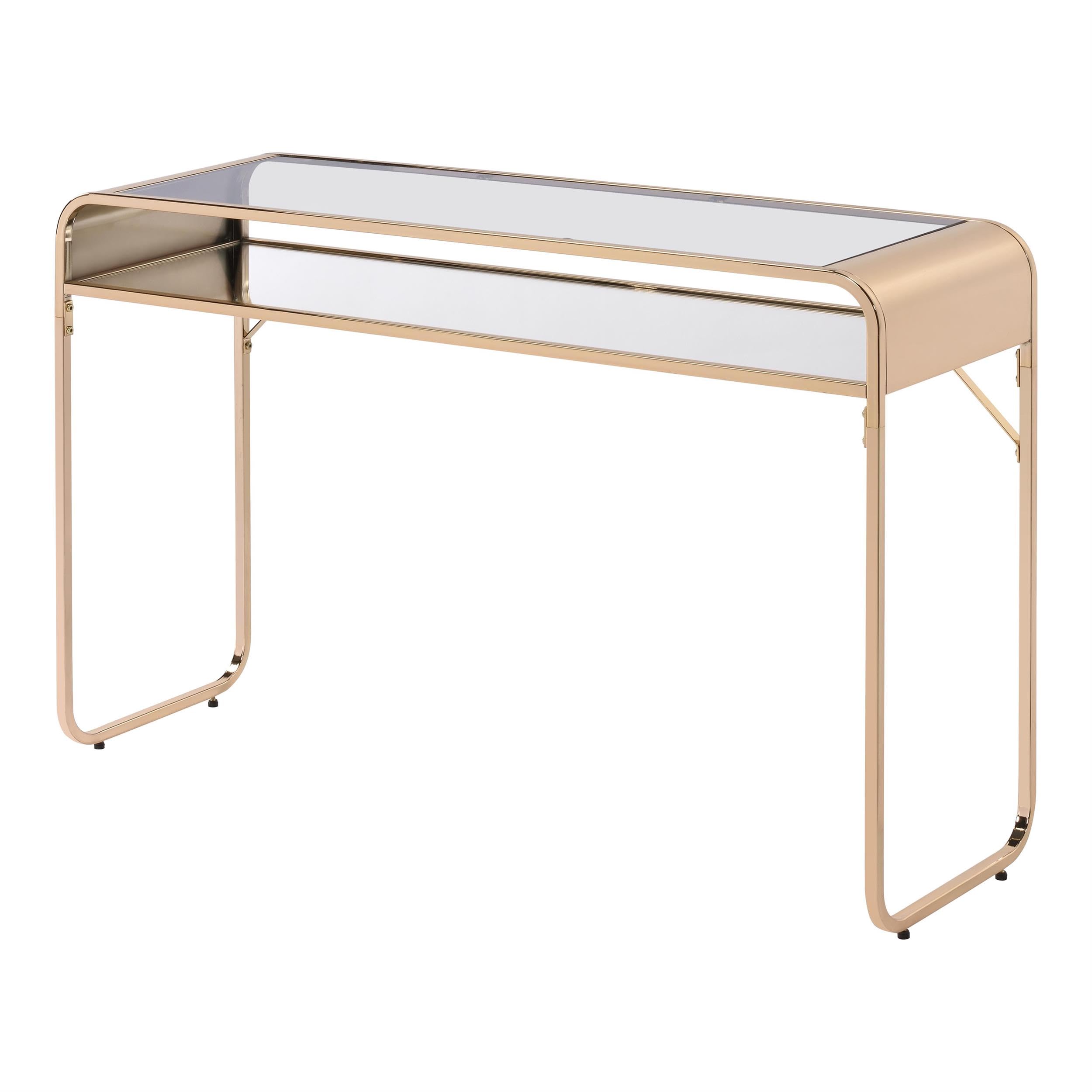 Modern Gold Glass Top Console Table - Stylish Contemporary Entryway Sofa Table for Living Room, Hallway & Foyer - Furniture of America Mexller Collection