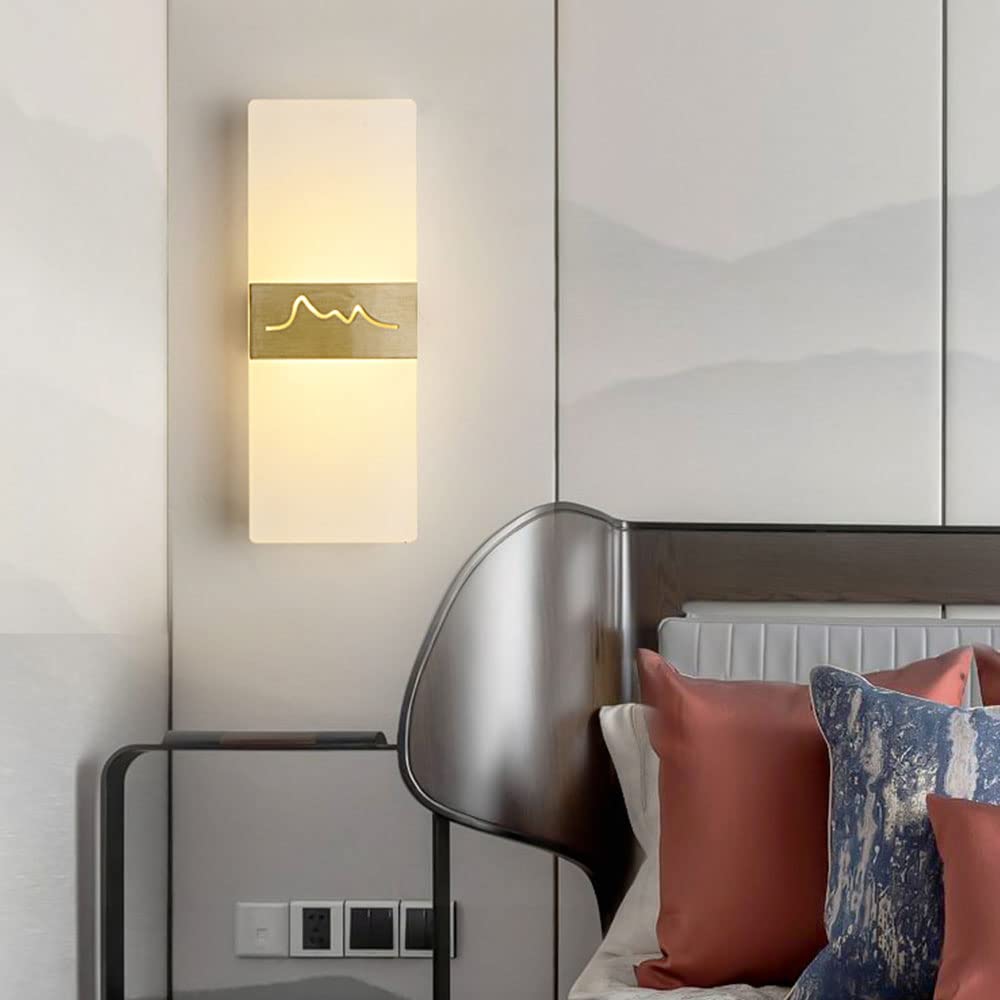 Modern LED Wall Sconce Lighting - All Copper Rectangular Acrylic Wall Lamp for Living Room, Bedroom & TV Background - Energy Efficient Indoor Wall Lighting for Home Decor & Ambience