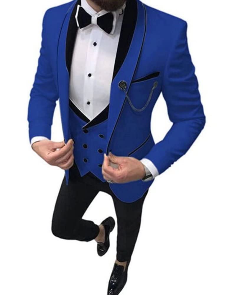 Men's Slim Fit 3 Piece Suit Set - Wedding Tuxedo, Groomsmen & Prom Blazer with Vest & Trousers - Formal Business Attire for Special Occasions