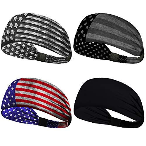 Elastic Band 4 Pack, Multicolor Flags Solid Black