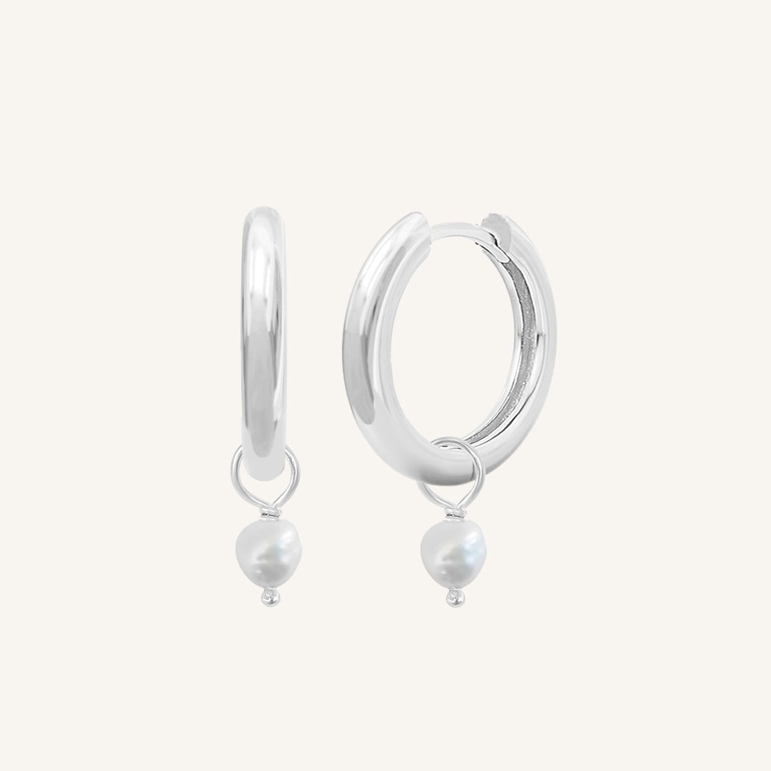 Pearl Plain Hoops Earrings - Natural Stone Jewelry for Women | Perfect for Everyday Wear, Office & Special Occasions