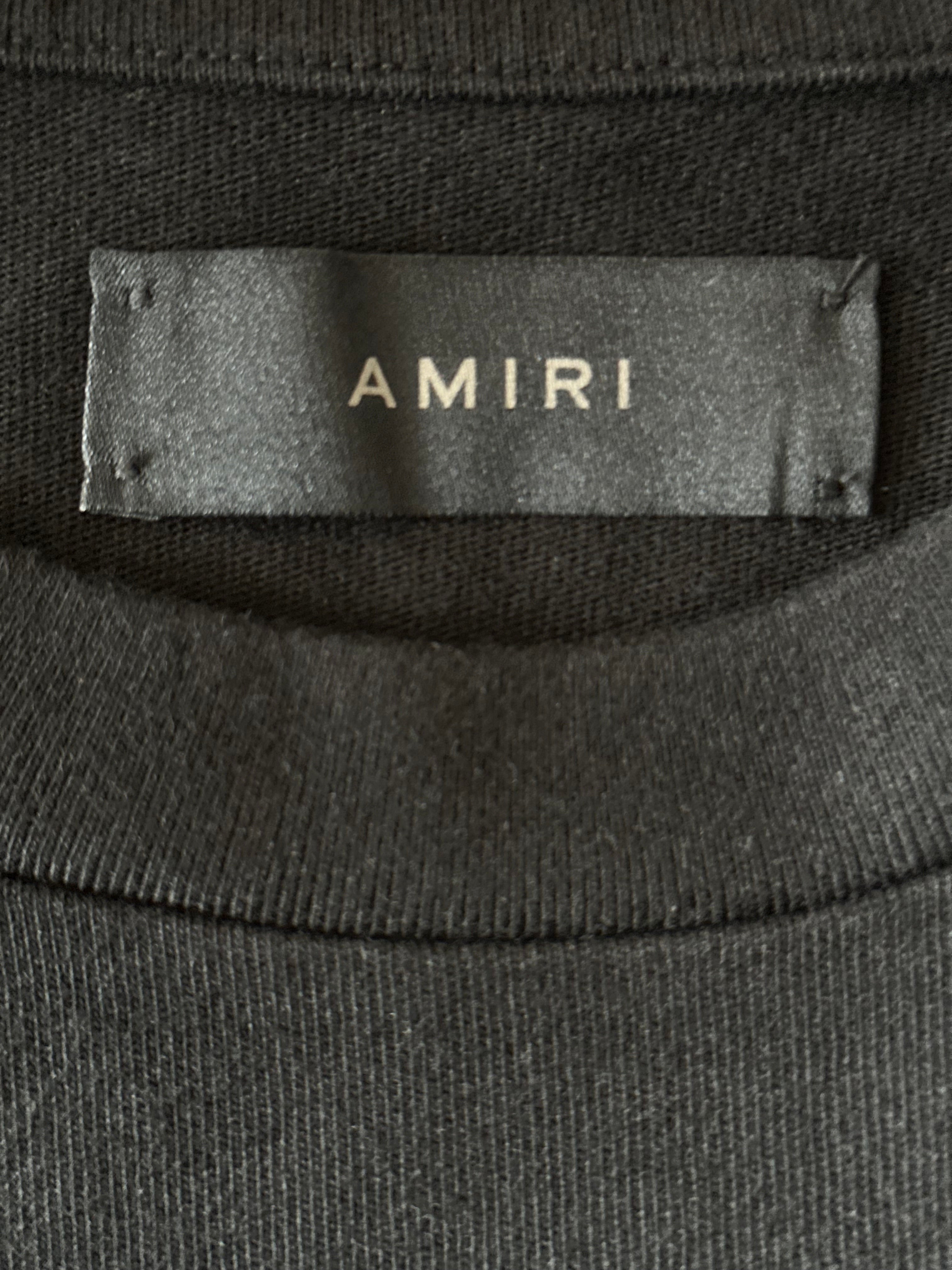 Amiri Black & Grey Riccardi Flocked Logo T-Shirt for Men - Stylish Graphic Tee for Casual Wear & Street Fashion