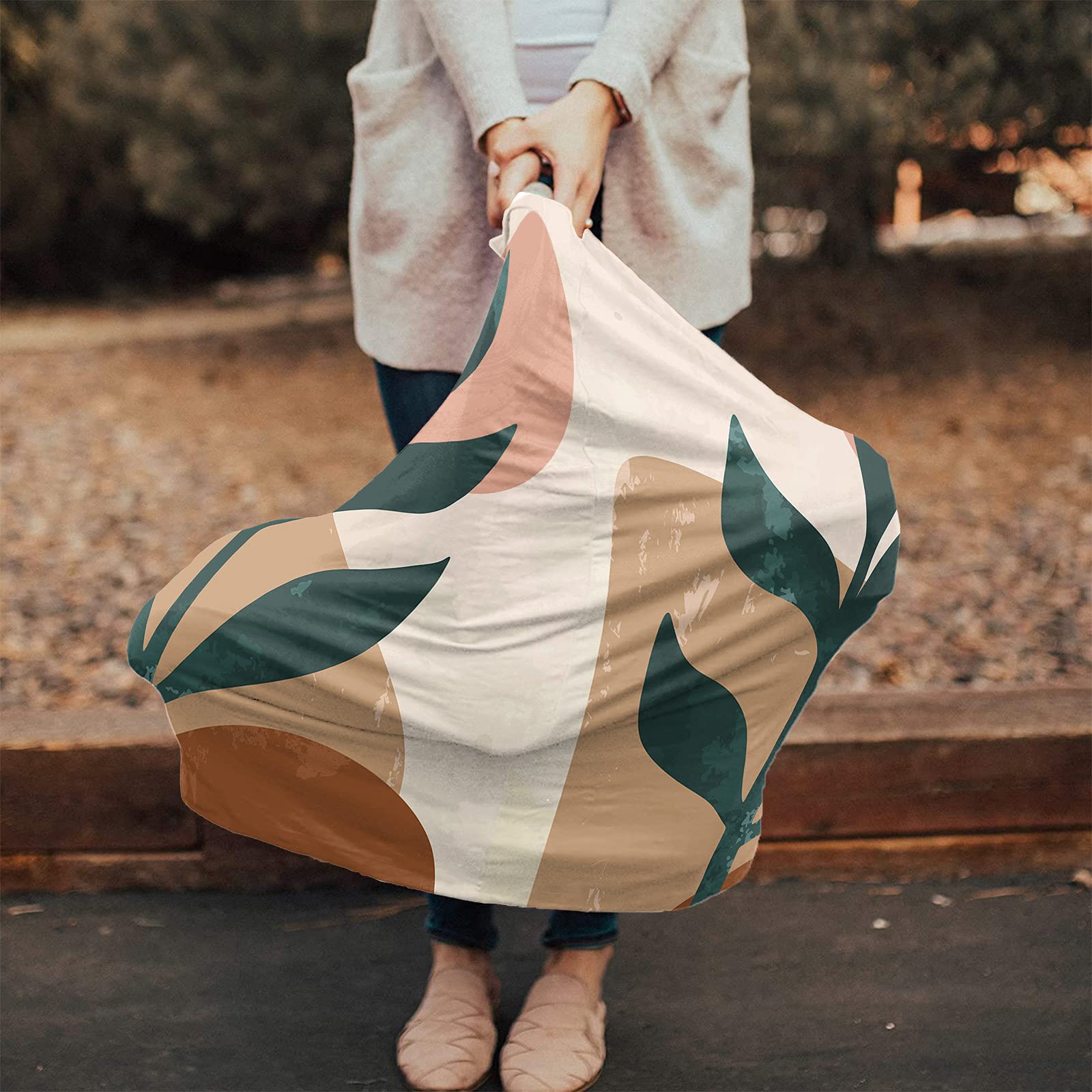 Super Soft Nursing Cover - Breastfeeding Shawl, Wrap, Scarf & Baby Blanket (26x27.6 Inch) | Boho Minimalist Geometric Leaf Design for Nursing, Stroller & Car Seat | Comfortable & Stylish for Moms On-The-Go