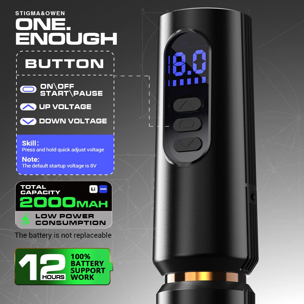 Professional Wireless Tattoo Machine Kit - Rotary Tattoo Pen with German Coreless Motor & 2000mAh Battery, Includes 2 Free Grips (EM149 Black) - Perfect for Tattoo Artists & Beginners, Home & Studio Use