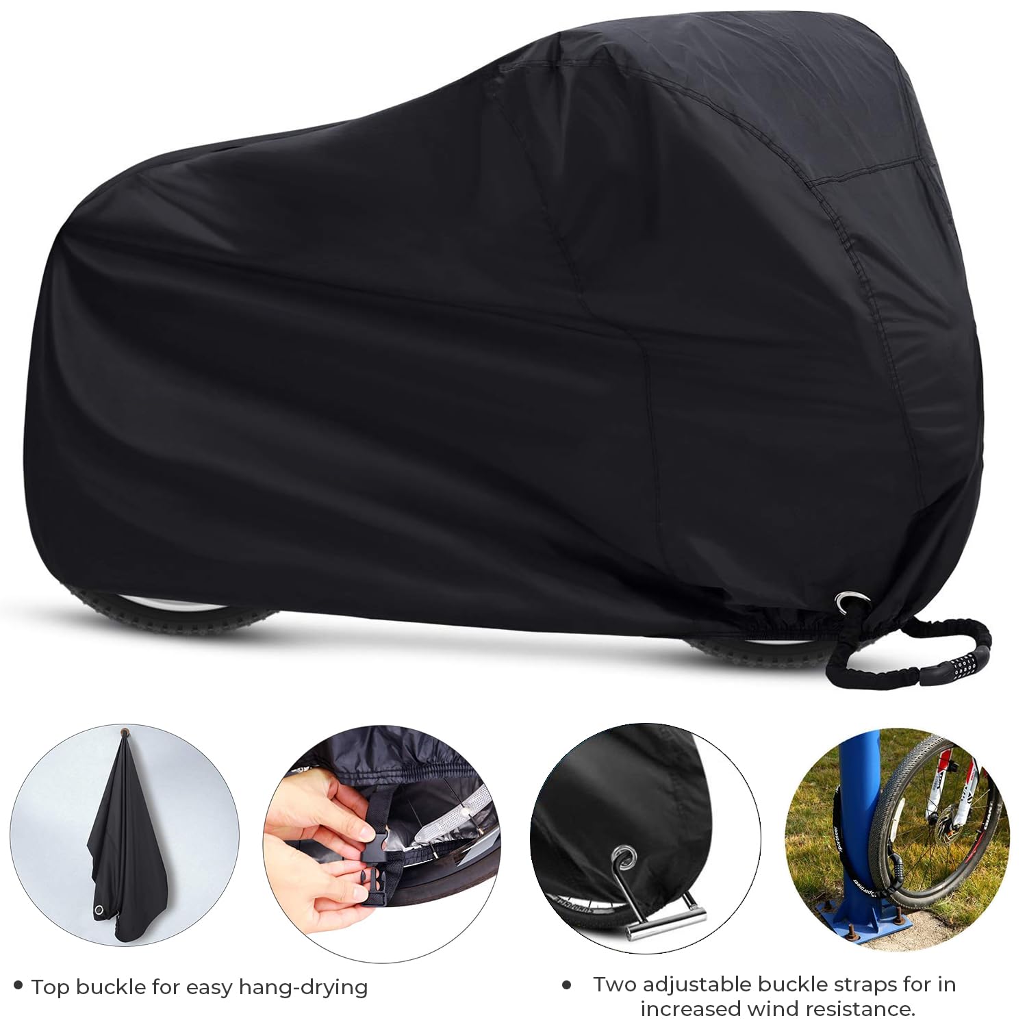 Ohuhu Waterproof Bike Cover - Heavy Duty 210T Outdoor Bicycle Cover for 1-2 Bikes, Windproof & UV Protection with Lock Hole & Storage Bag - Perfect for Mountain Bikes, Road Bikes, City Bikes & Beach Cruisers | Ideal for Garage Storage, Travel & Outdoor Protection