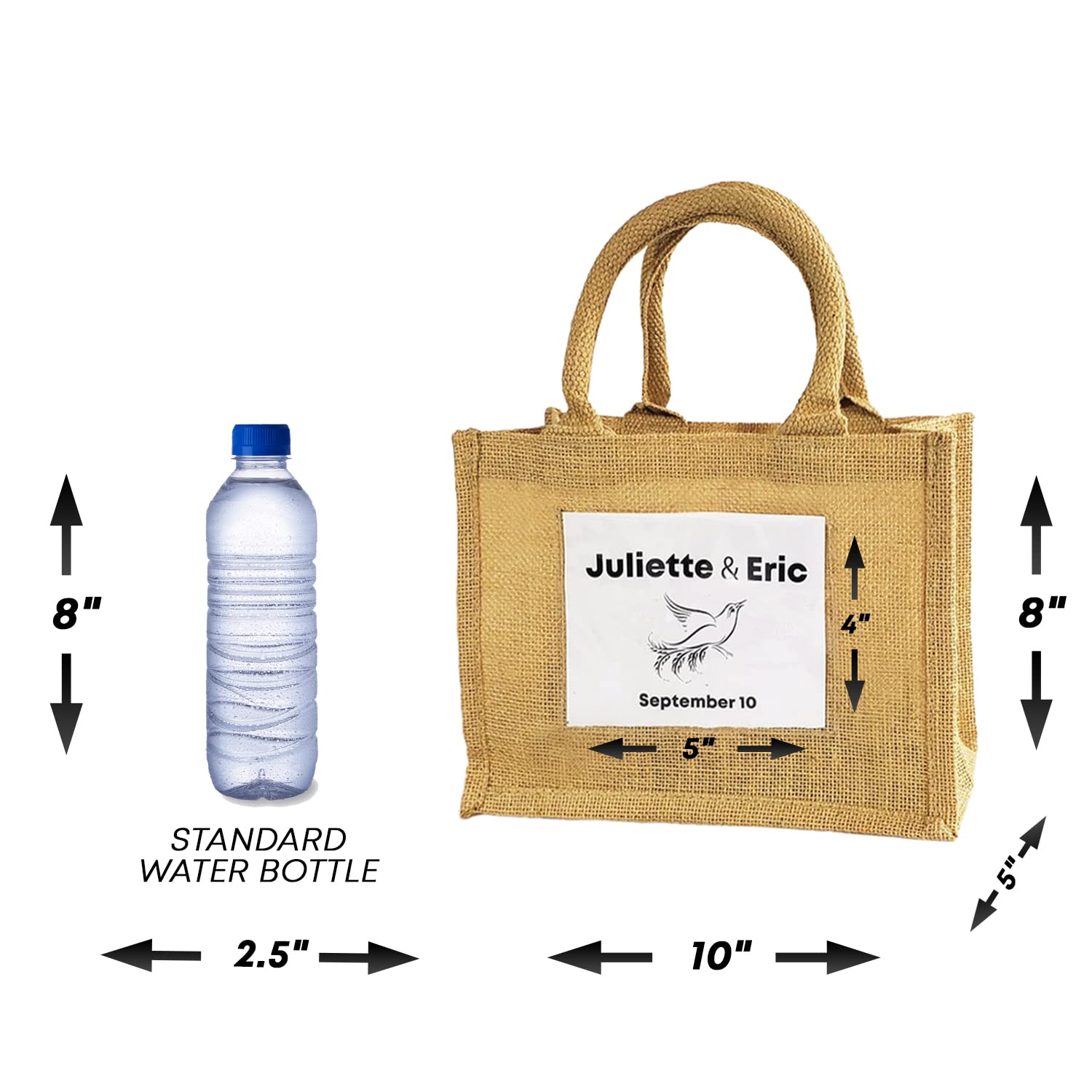 Natural Jute Burlap Wedding Welcome Gift Bags - Sturdy Rustic Small Bags with Clear Front Pocket for Party Favors, Bridal Shower, Baby Shower & Events