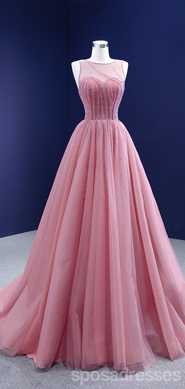 Elegant Pink A-Line Illusion Long Prom Dress for Women - Perfect for Formal Parties, Homecoming, and Evening Dances | Size 12546 | Flattering Fit for Special Occasions