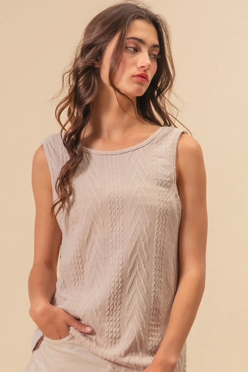 BiBi Textured Knit Sweater - Twist Back Sleeveless Top for Women | Casual Chic Outfit for Date Night & Fall Layering