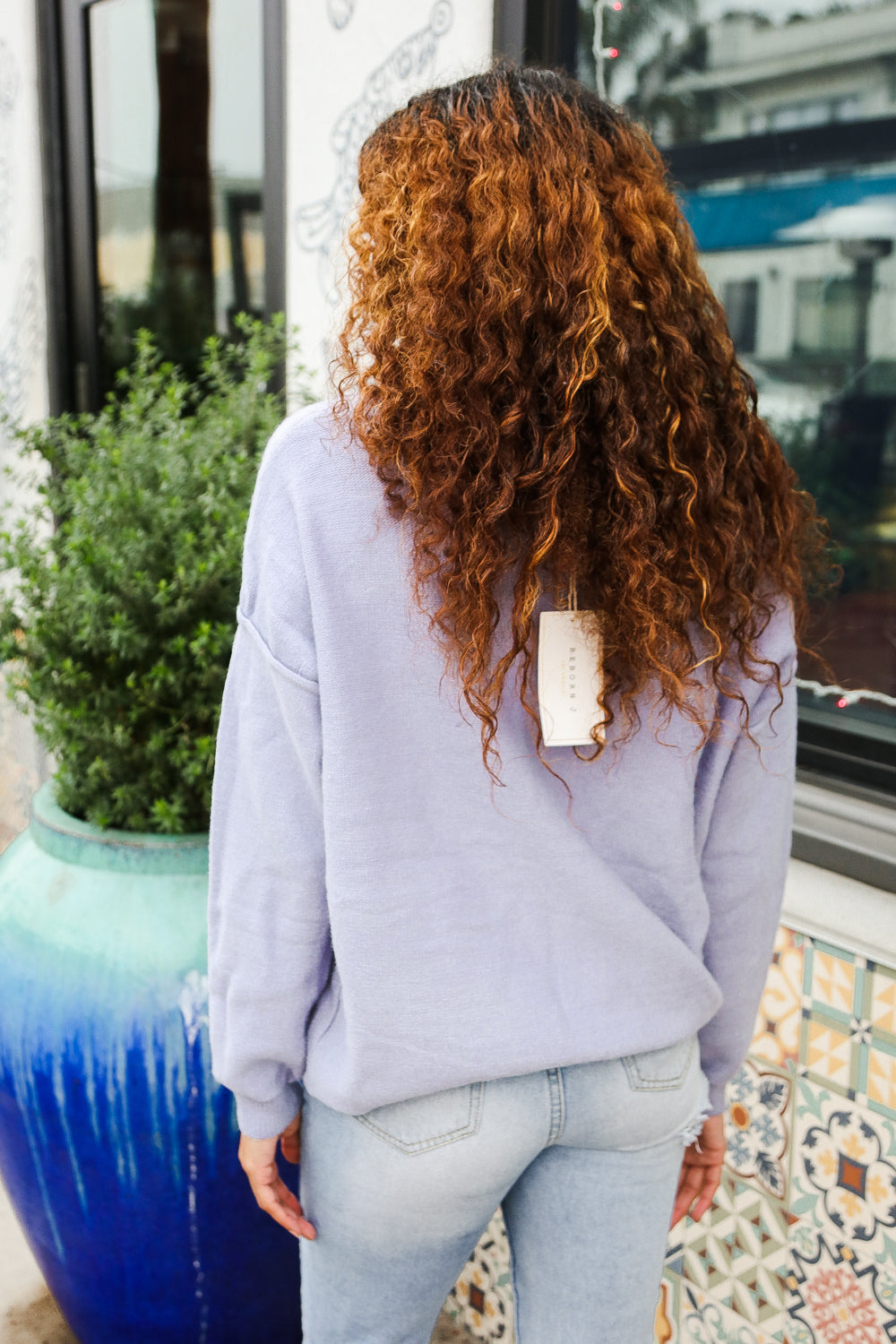 Feeling Femme Light Blue Brushed Knit V-Neck Pullover Sweater - Soft Casual Women's Top for Everyday Wear & Layering