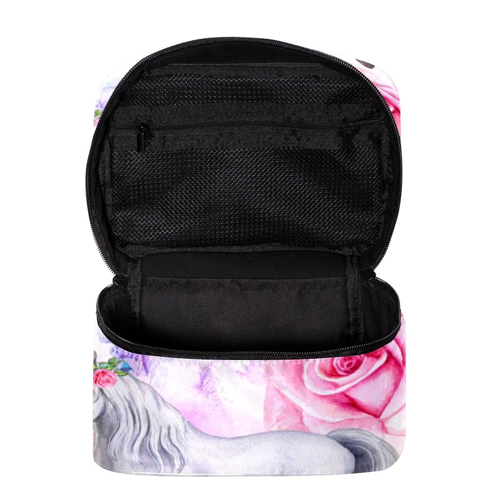 Unicorn Fairies Magic Rose Floral Travel Makeup Bag - Large Cosmetic Organizer with Zipper for Women & Girls - Perfect for Travel, Gym, and Daily Beauty Storage