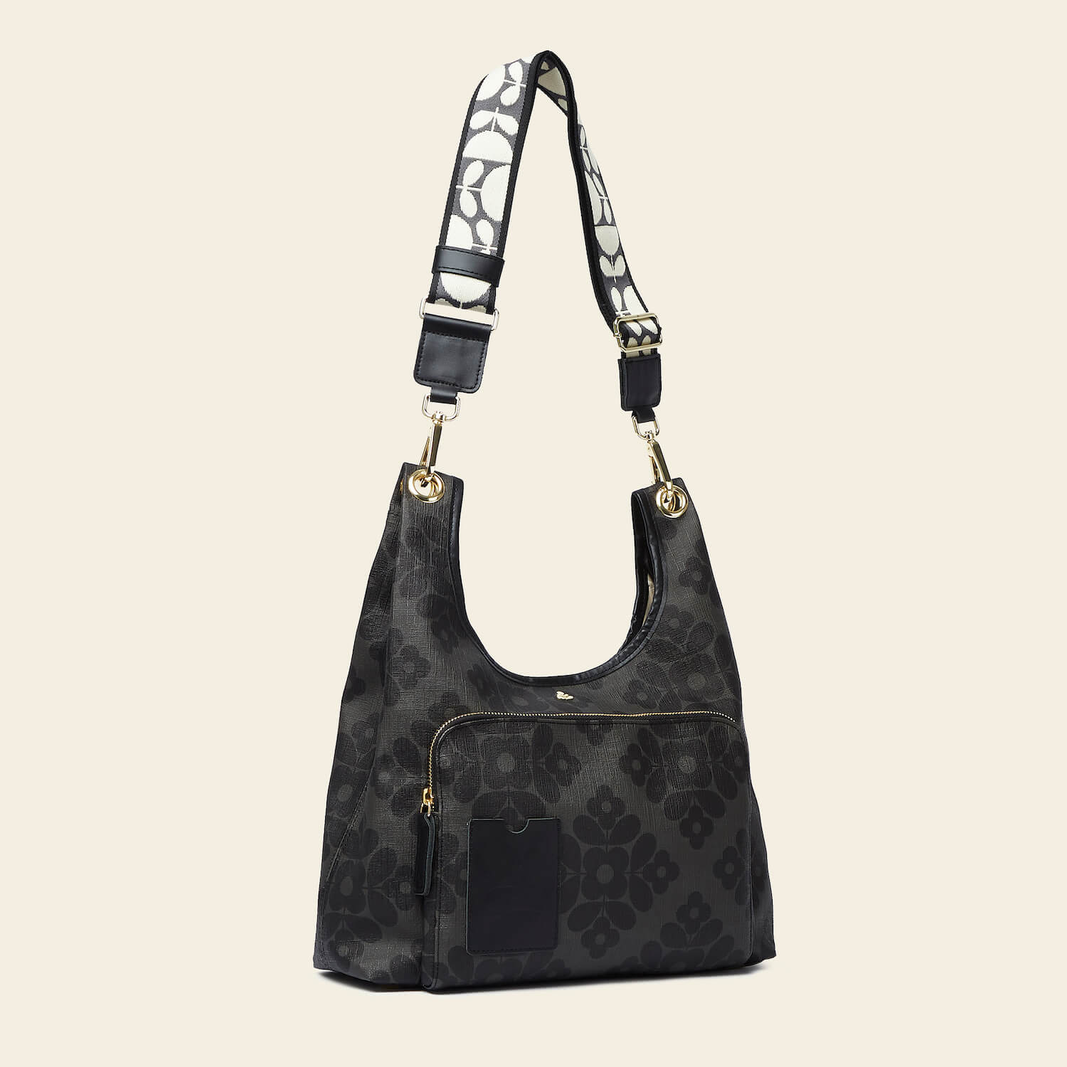 Floral Pattern Midi Crossbody Bag in Charcoal - Stylish and Compact Purse for Women, Perfect for Everyday Use, Travel, and Casual Outings